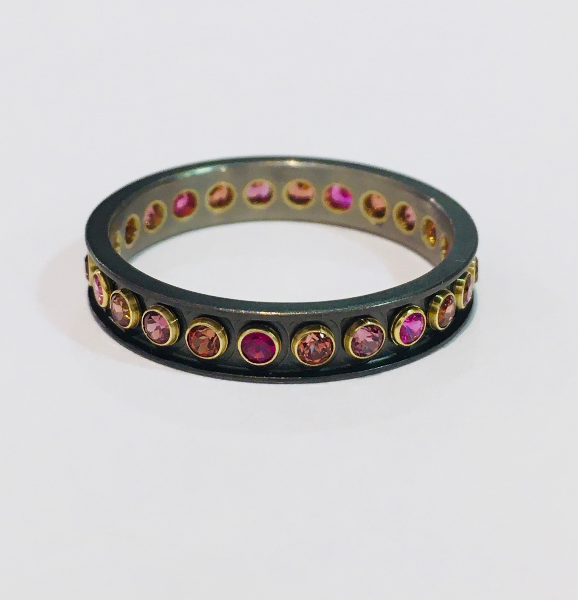 Titanium Band with Pink Sapphires, Rubies & Rhodolite by WES & GOLD
