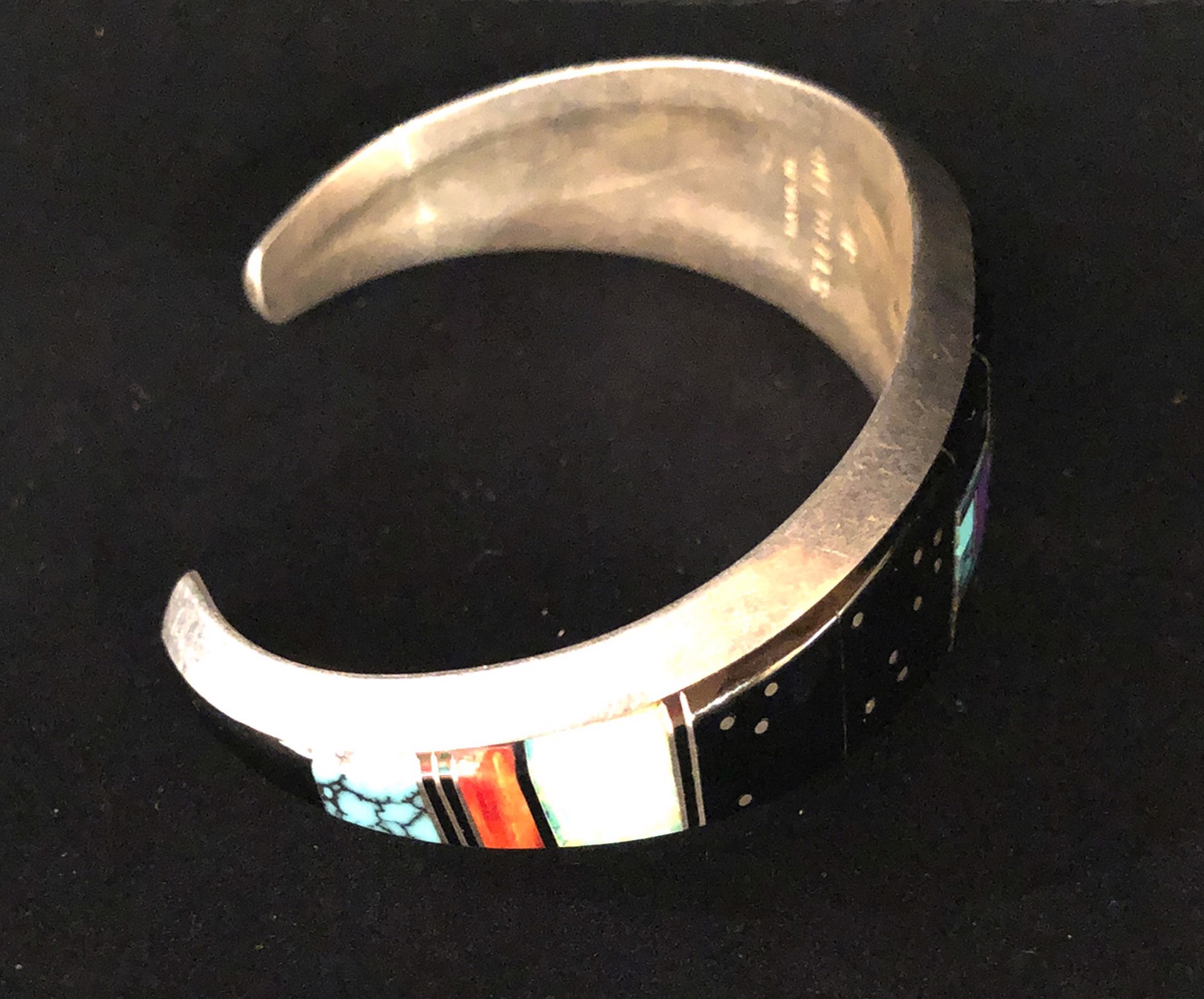 Sterling Silver Multicolor Inlay Navajo Design Cuff Bracelet