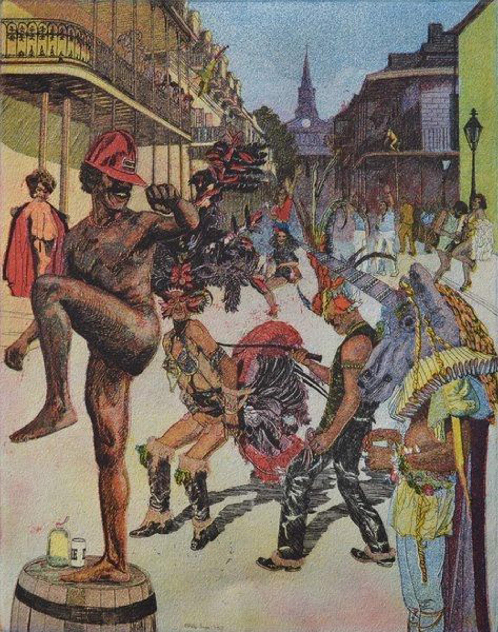 Maskers in the Street by Phillip Sage