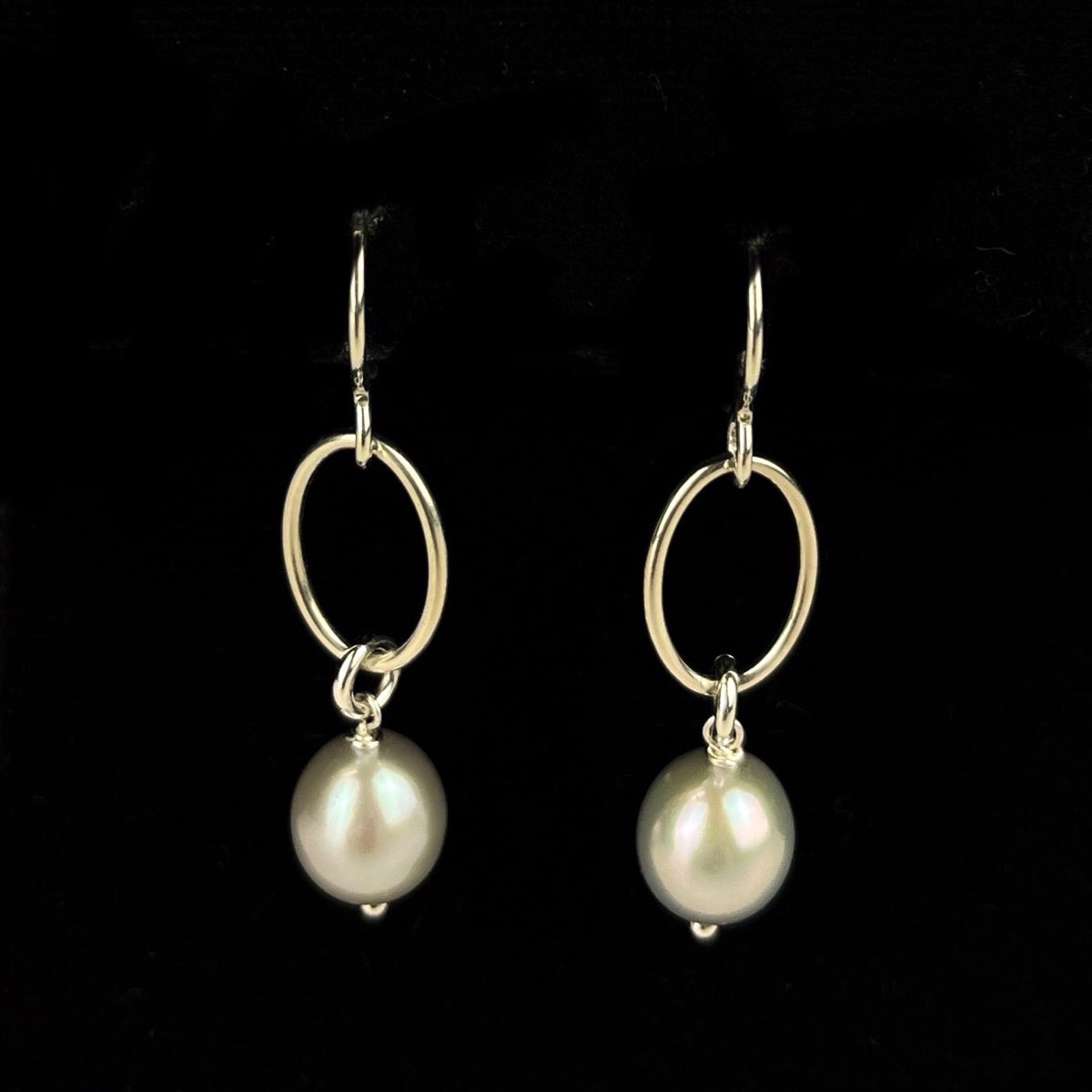 Silver Oval with Pearl Dangle Earrings by Nichole Collins