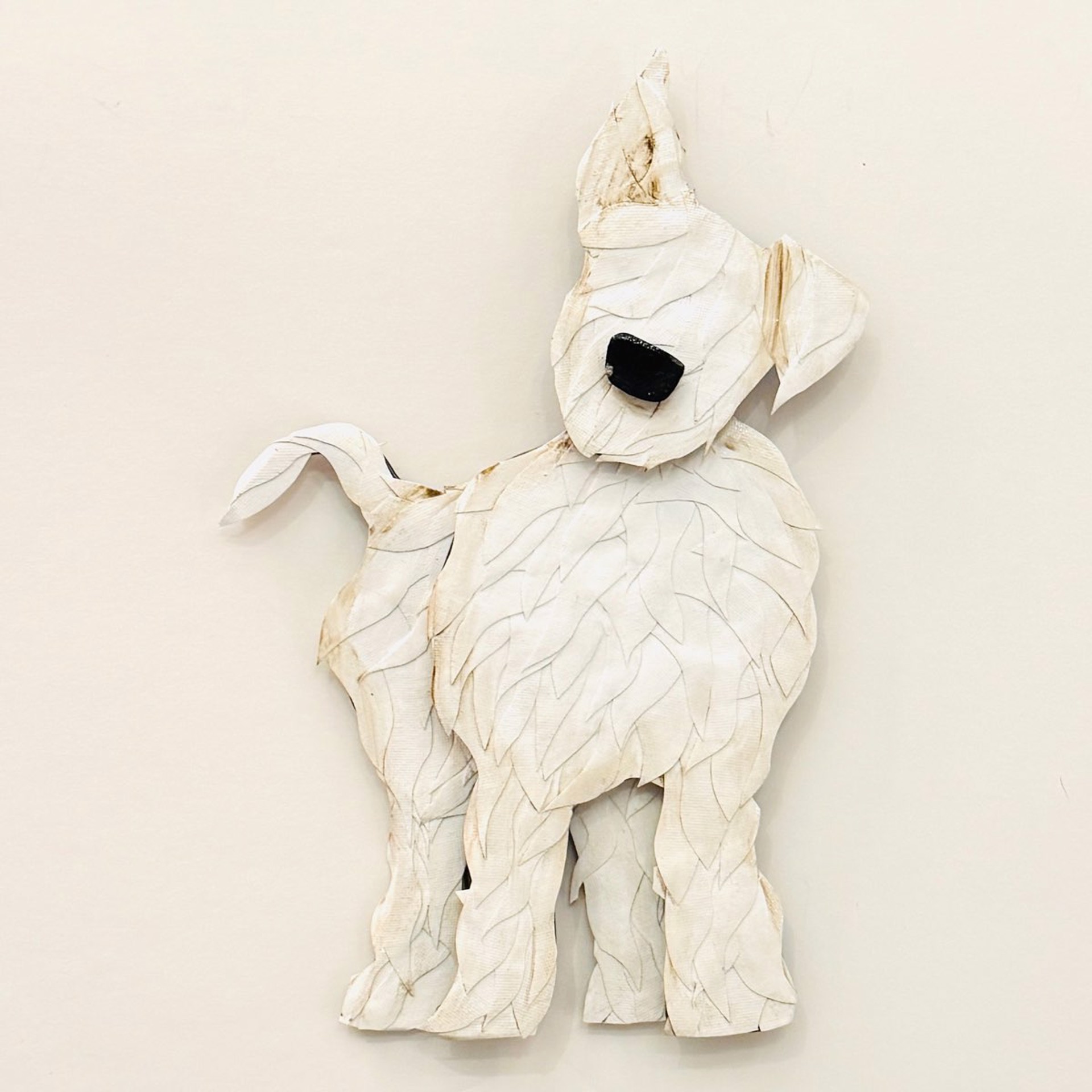 3D Curious White Pup Wall Sculpture RC23-04 by Robin Cooper