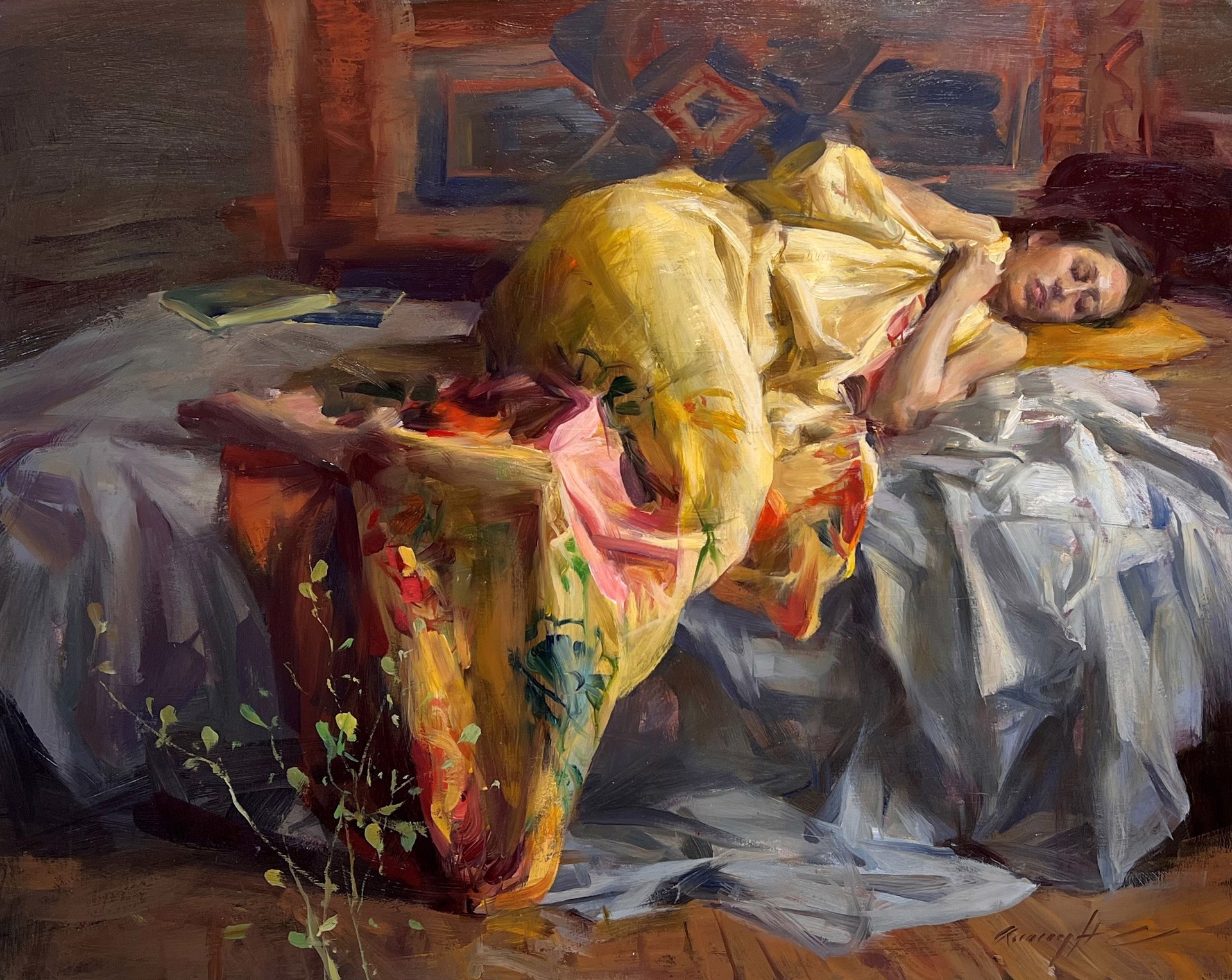 Reclining Figure in Silk Kimono by Quang Ho