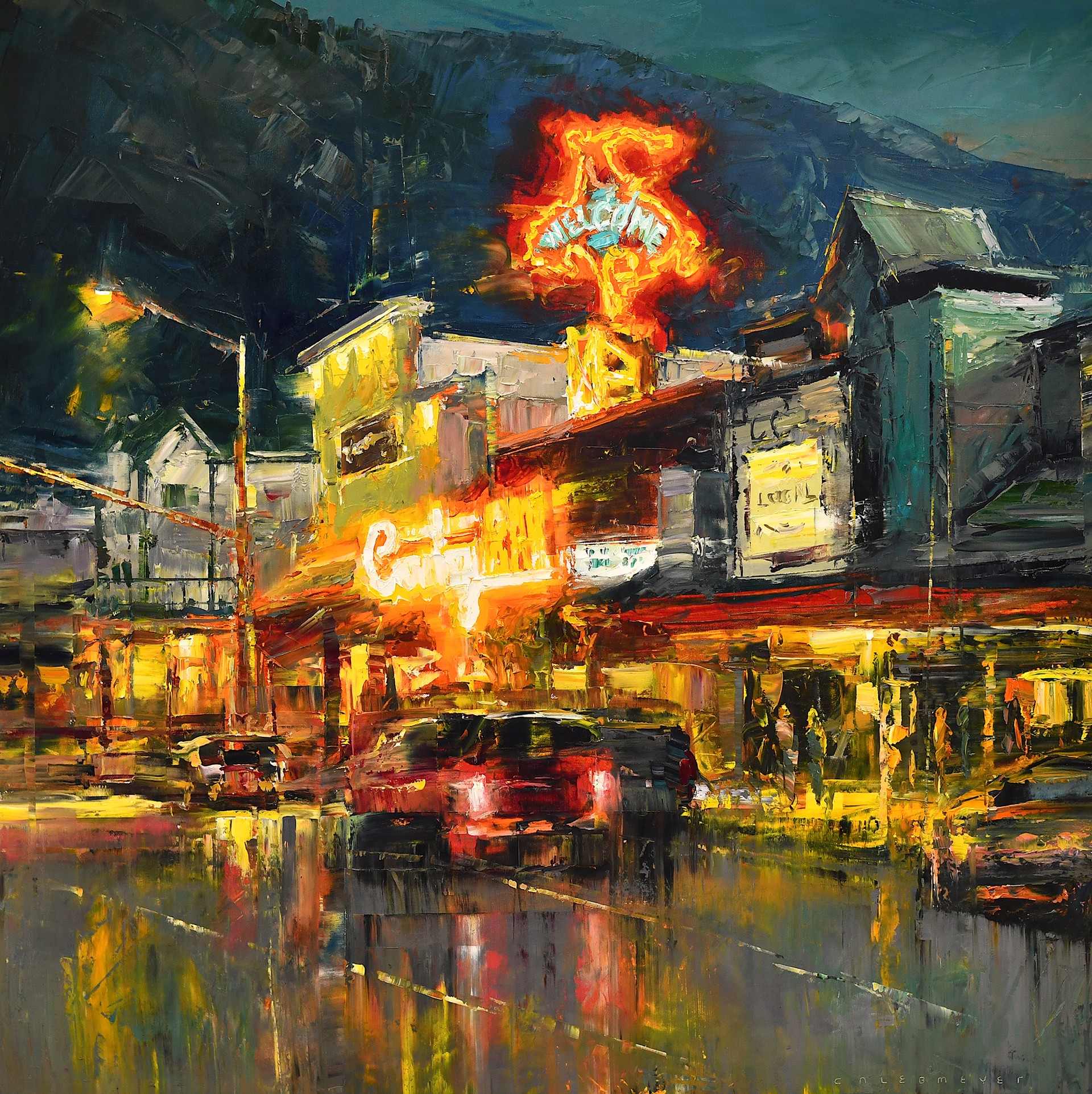 Palette Knife Oil Painting By Caleb Meyer Of Iconic Cowboy Bar