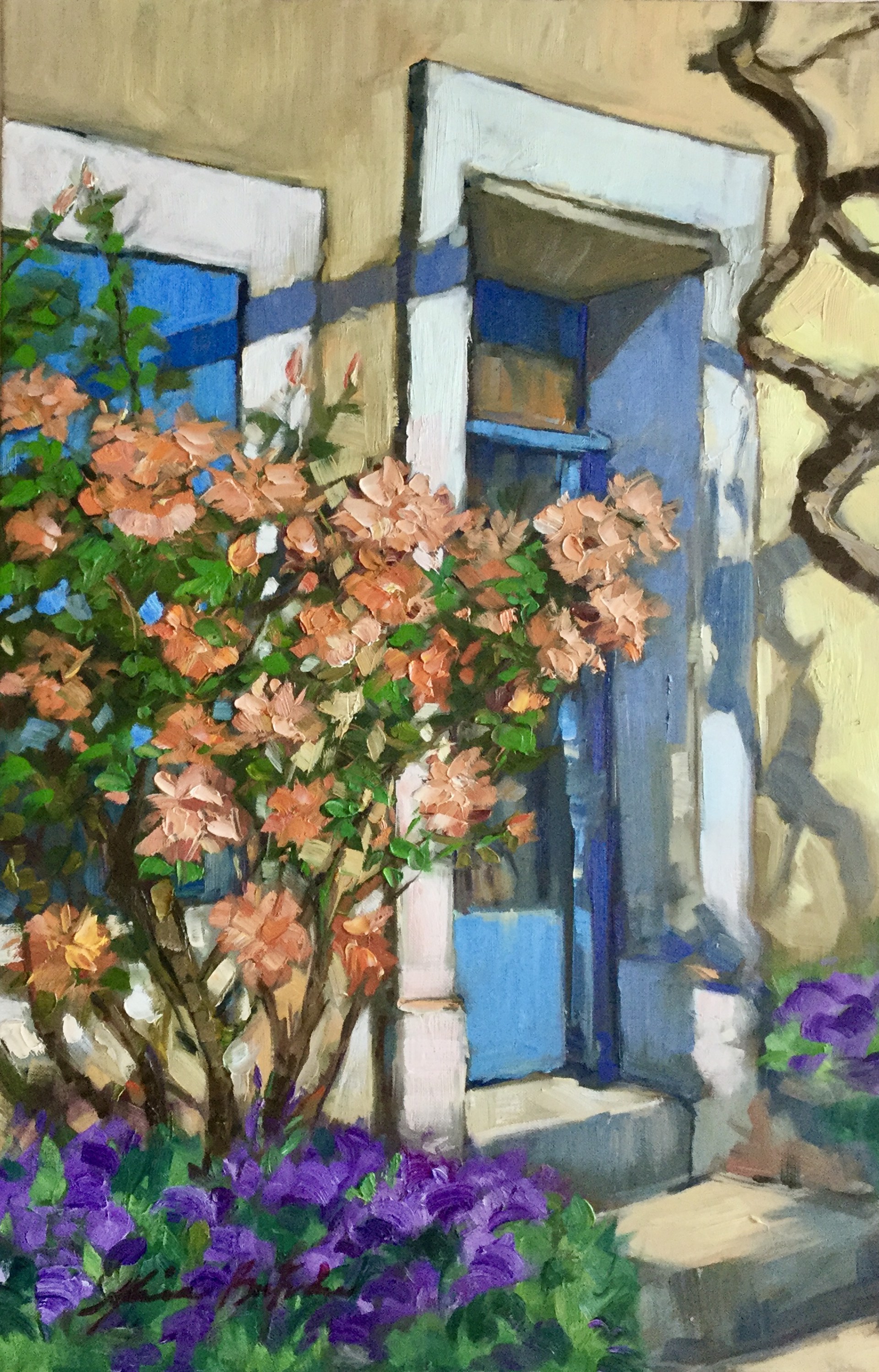 Roses and Lilacs By The Door by Maria Bertrán