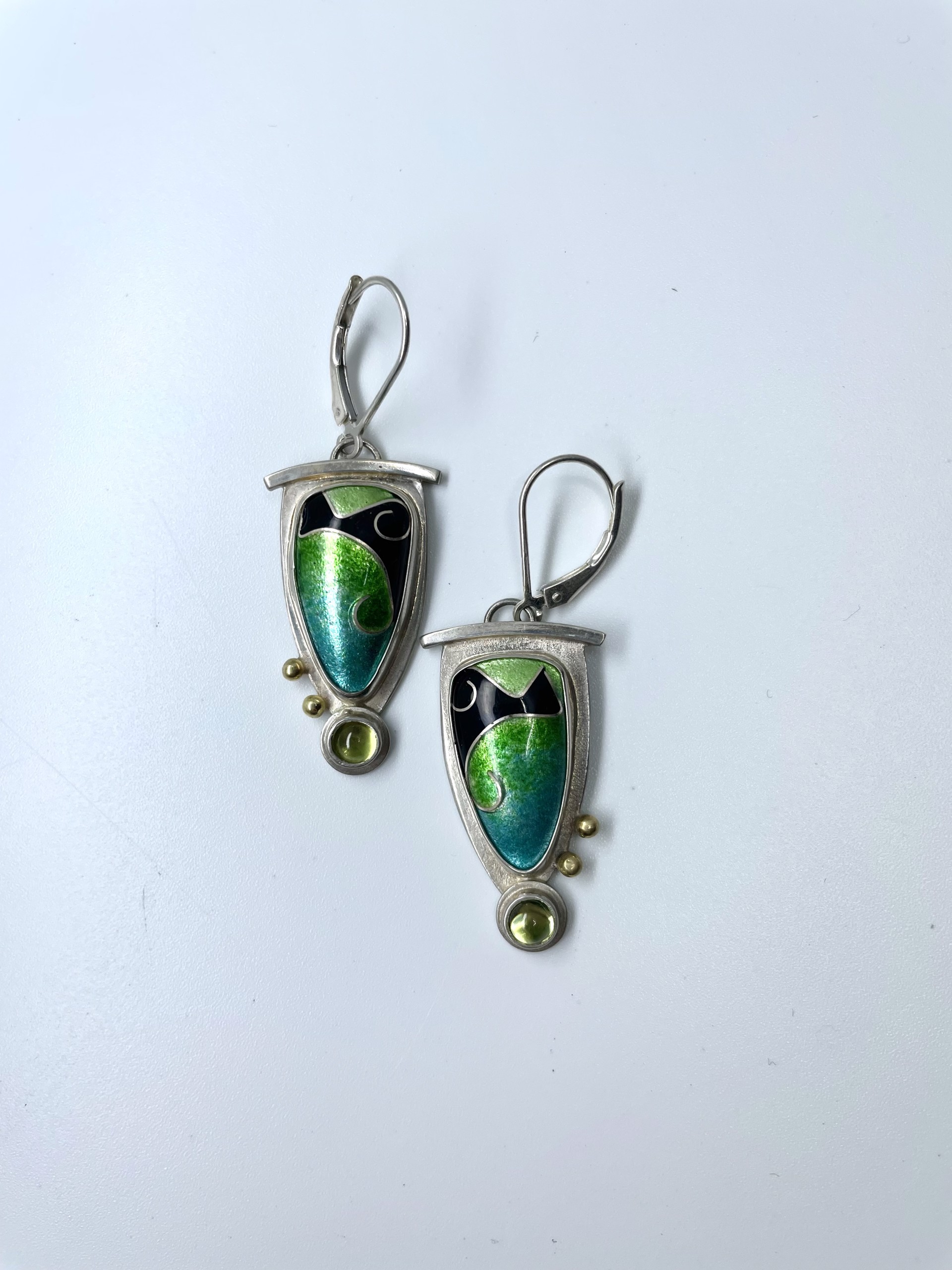 9954 Green and Blue Teardrop with 3 Circles Earrings by Lanni
