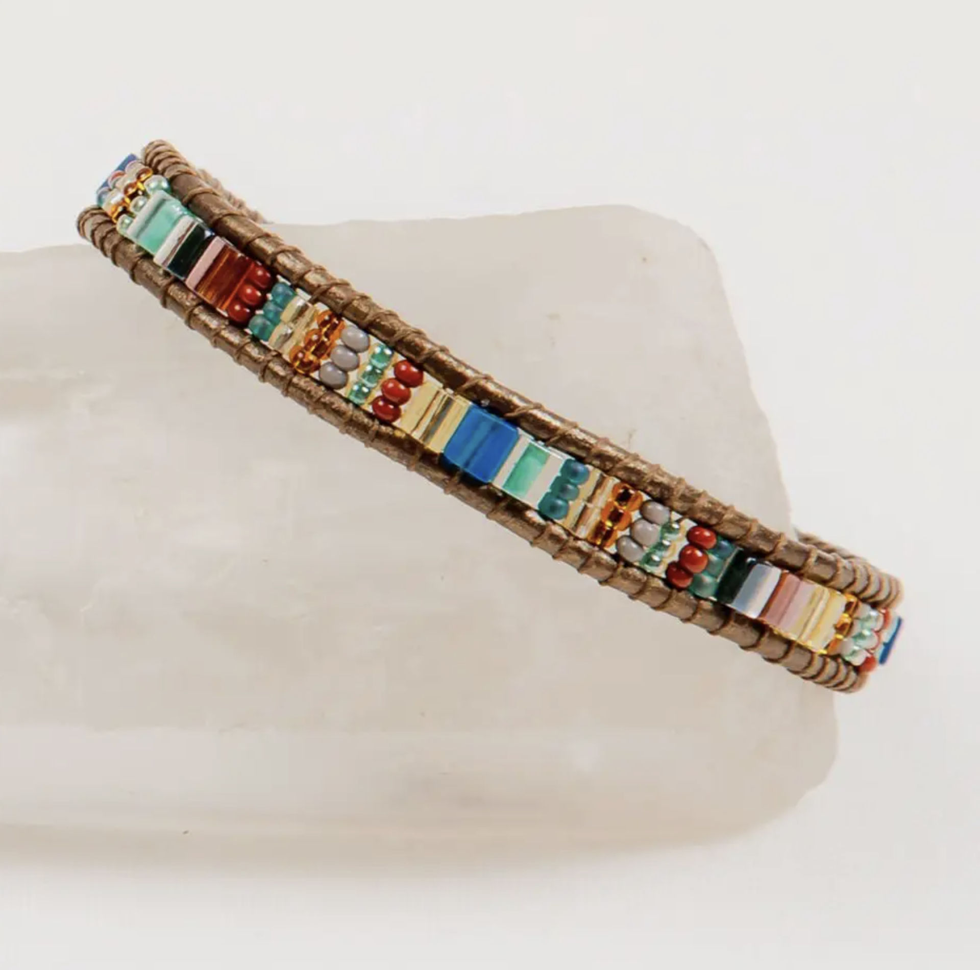 Handmade Bracelet Miyuke Bead and Leather - Desert Turquoise by Altiplano