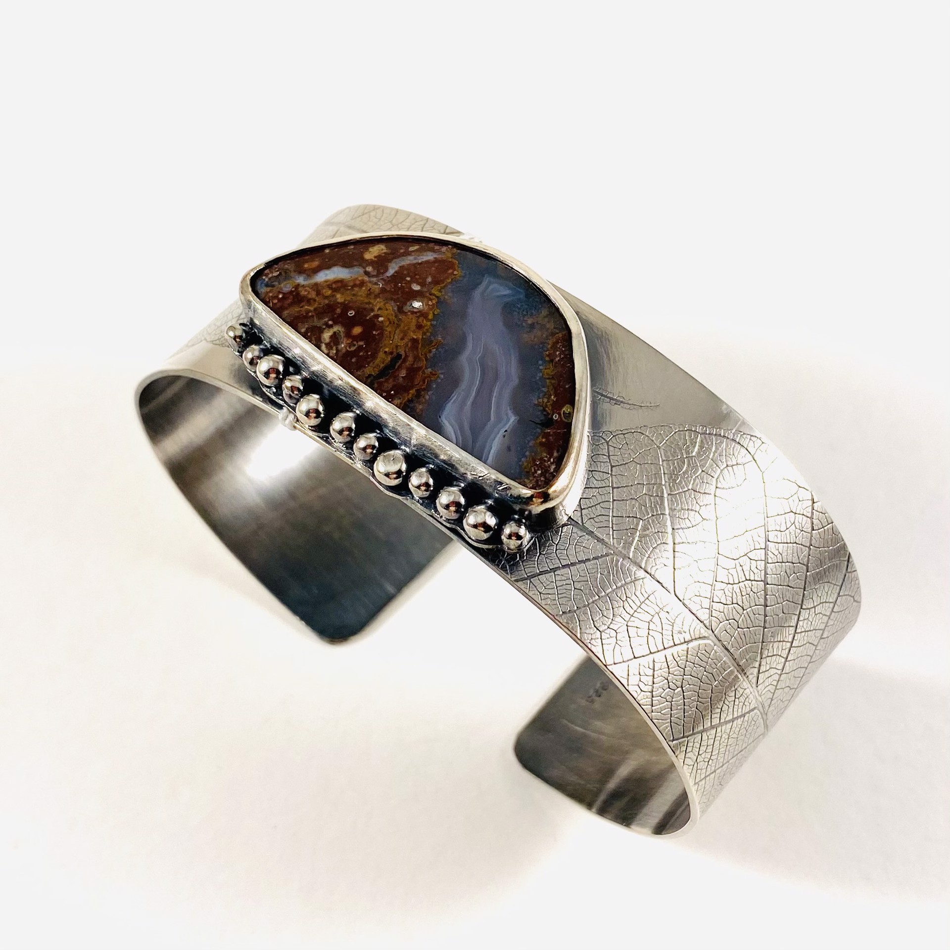 #18 Sterling and Fancy Agate Cuff Bracelet by Anne Bivens