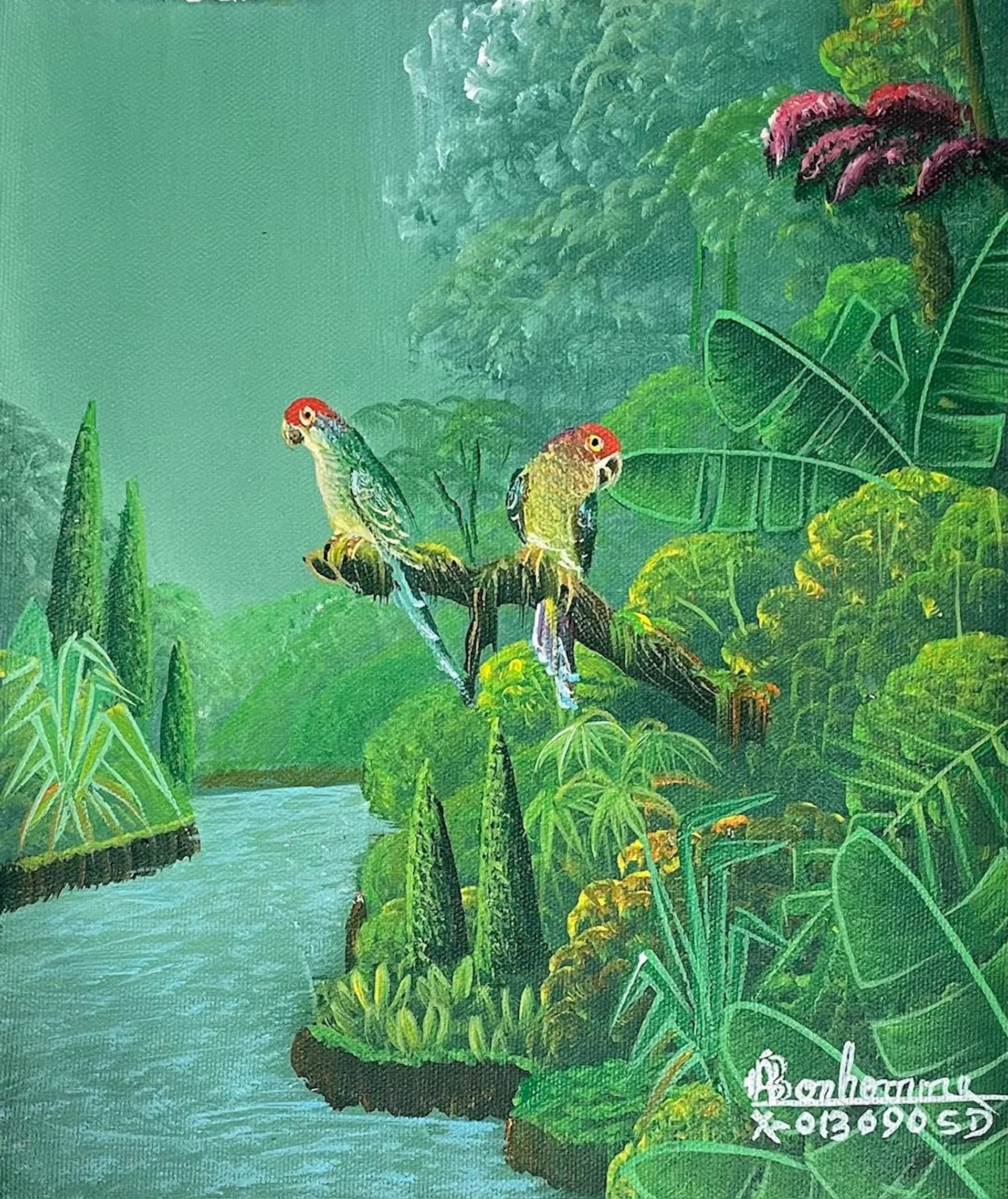 Two Parrots Looking Away #41MFN by Albott Bonhomme (Haitian, b. 1963)