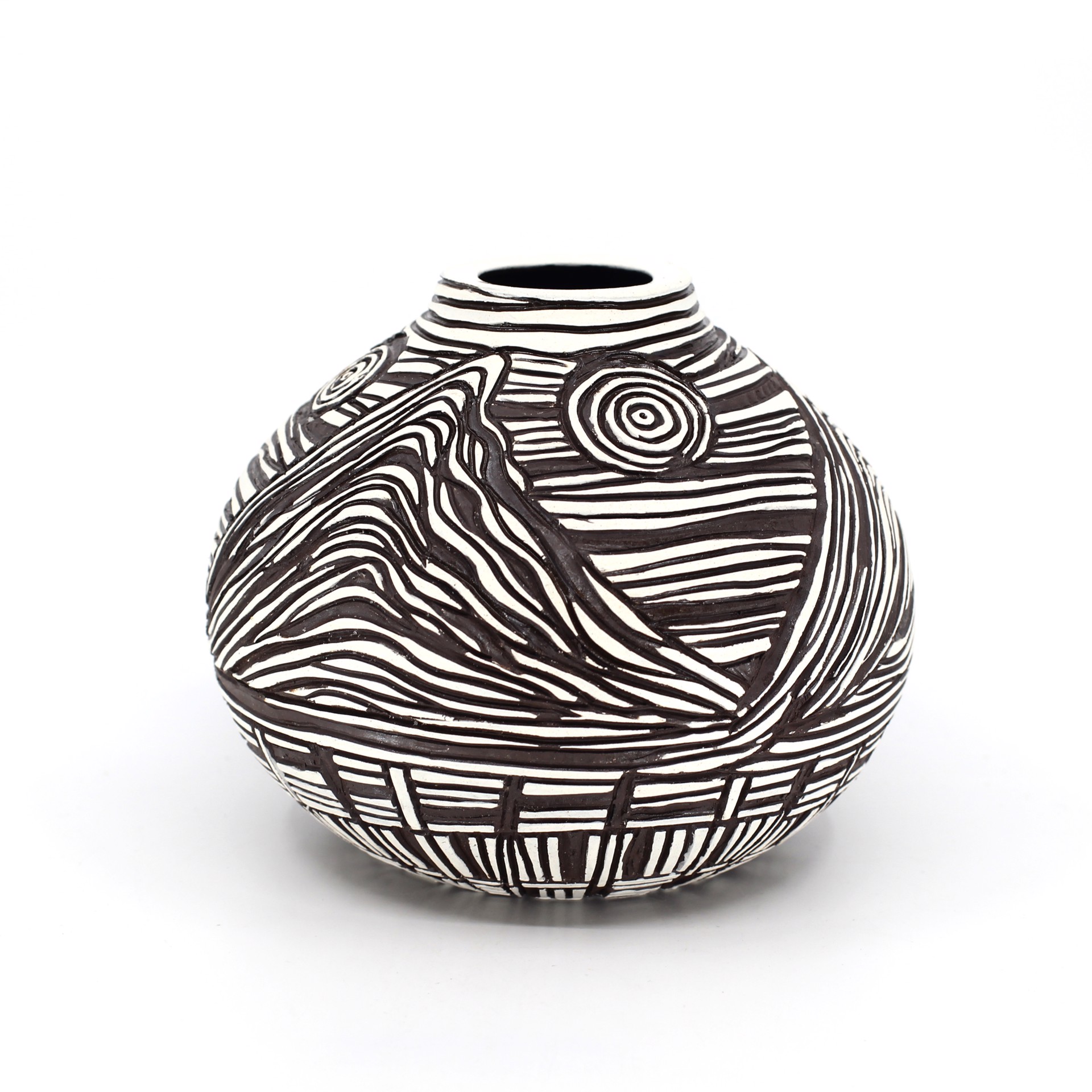 Brown & White Carved Vase by Heather Bradley