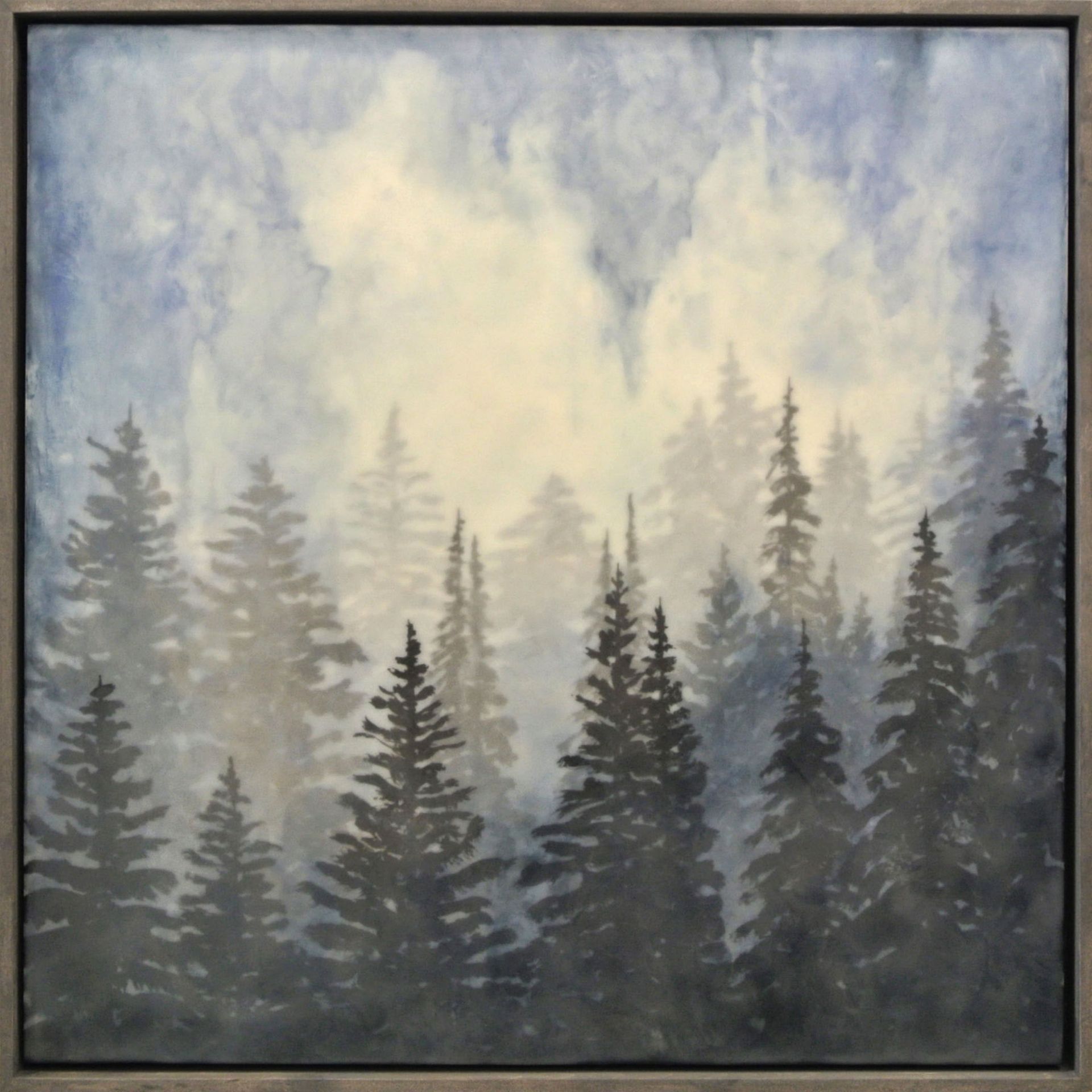 A Dreamy Encaustic Painting Featuring Pine Trees With Green And Blue Hues By Bridgette Meinhold, Available At Gallery Wild
