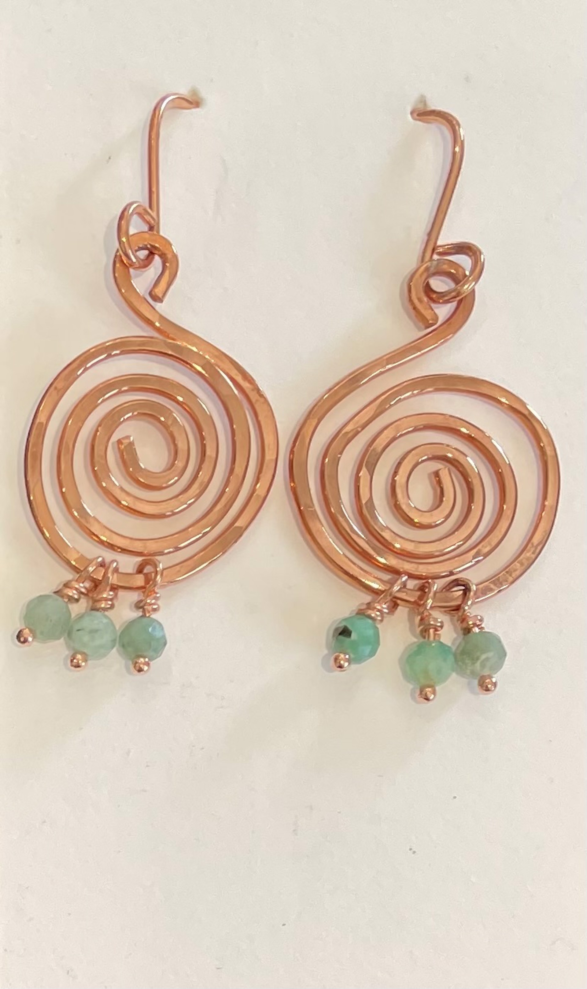 Spiral Copper with Emerald Earrings by Emelie Hebert