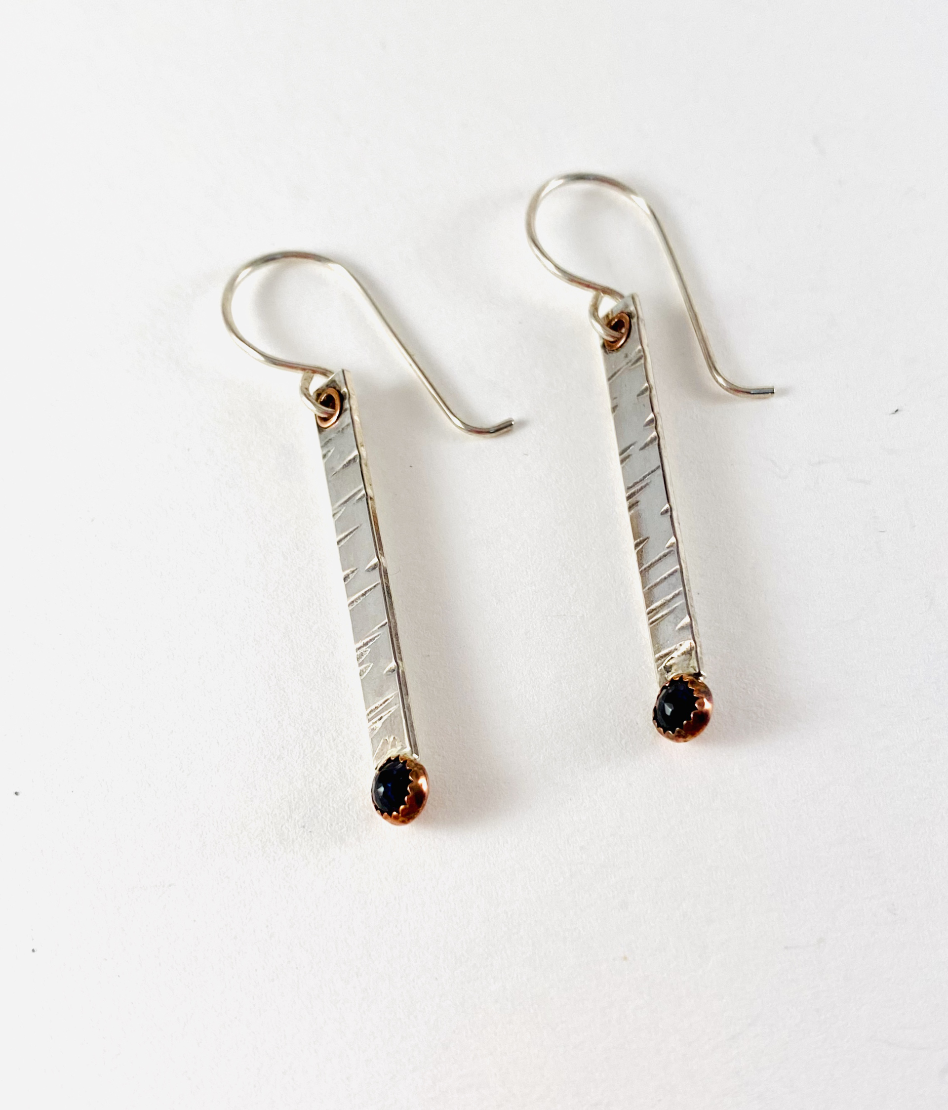 Silver Birch Earrings, Iolite and Copper accent #15 by Shelby Lee - jewelry