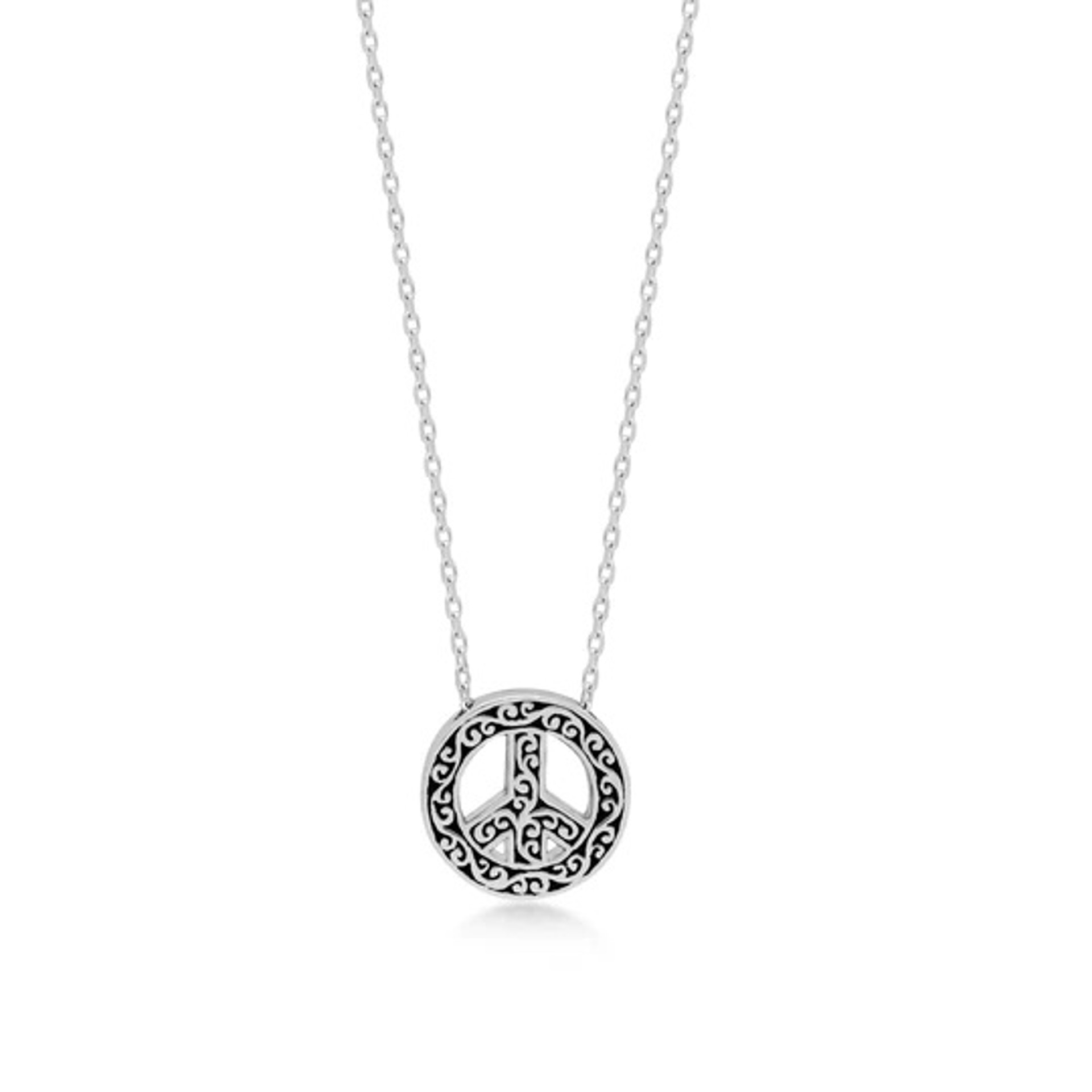 1092 Silver Delicate Peace Sign Pendant Necklace in 18" Adjustable Chain. Pendant Size 12 mm (SO) by Lois Hill