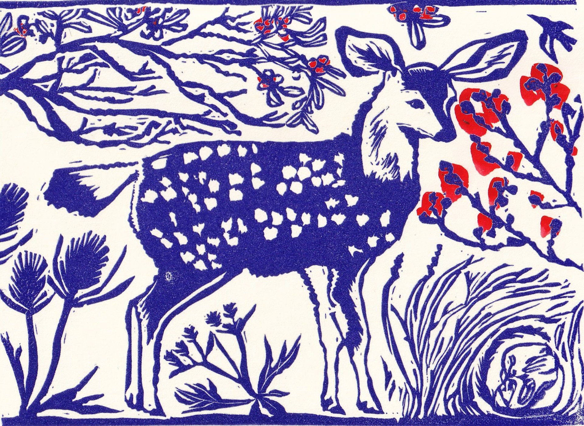 Winter Deer & Hibernating Mouse Card by Kat Kinnick