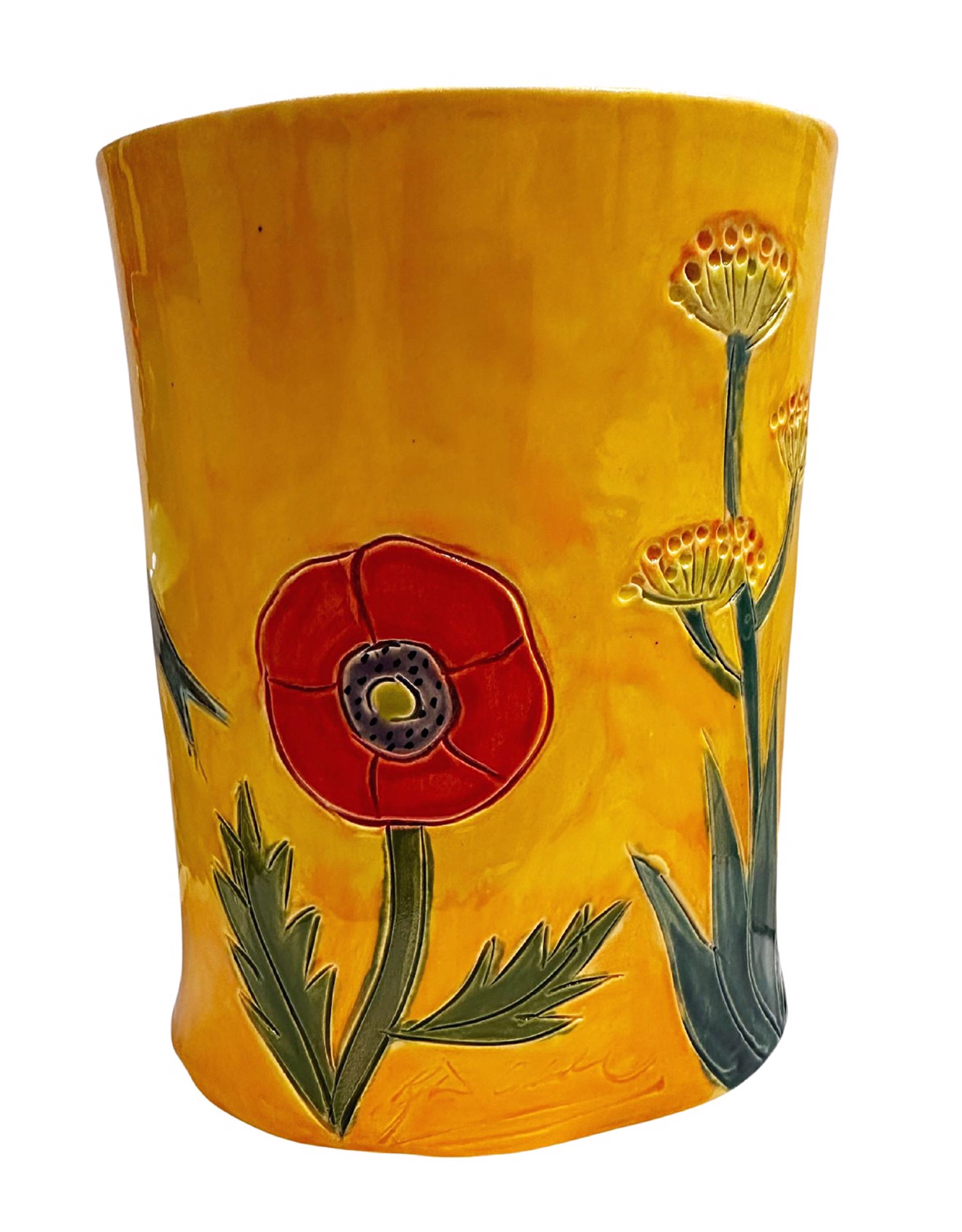 Vase - Orange and Yellow with Hummingbirds by Robin Chlad