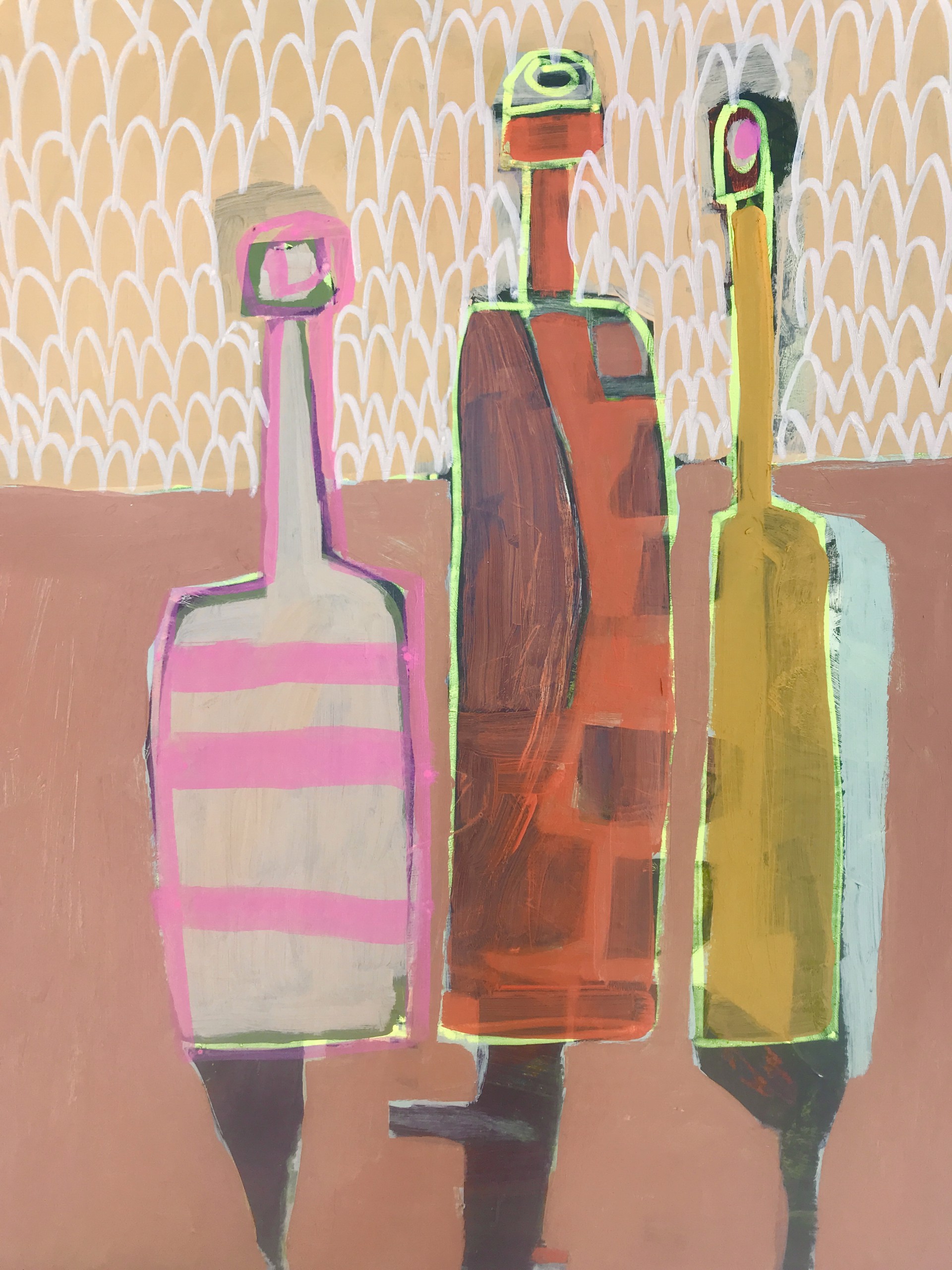 Three Bottles on Tan Table by Rachael Van Dyke