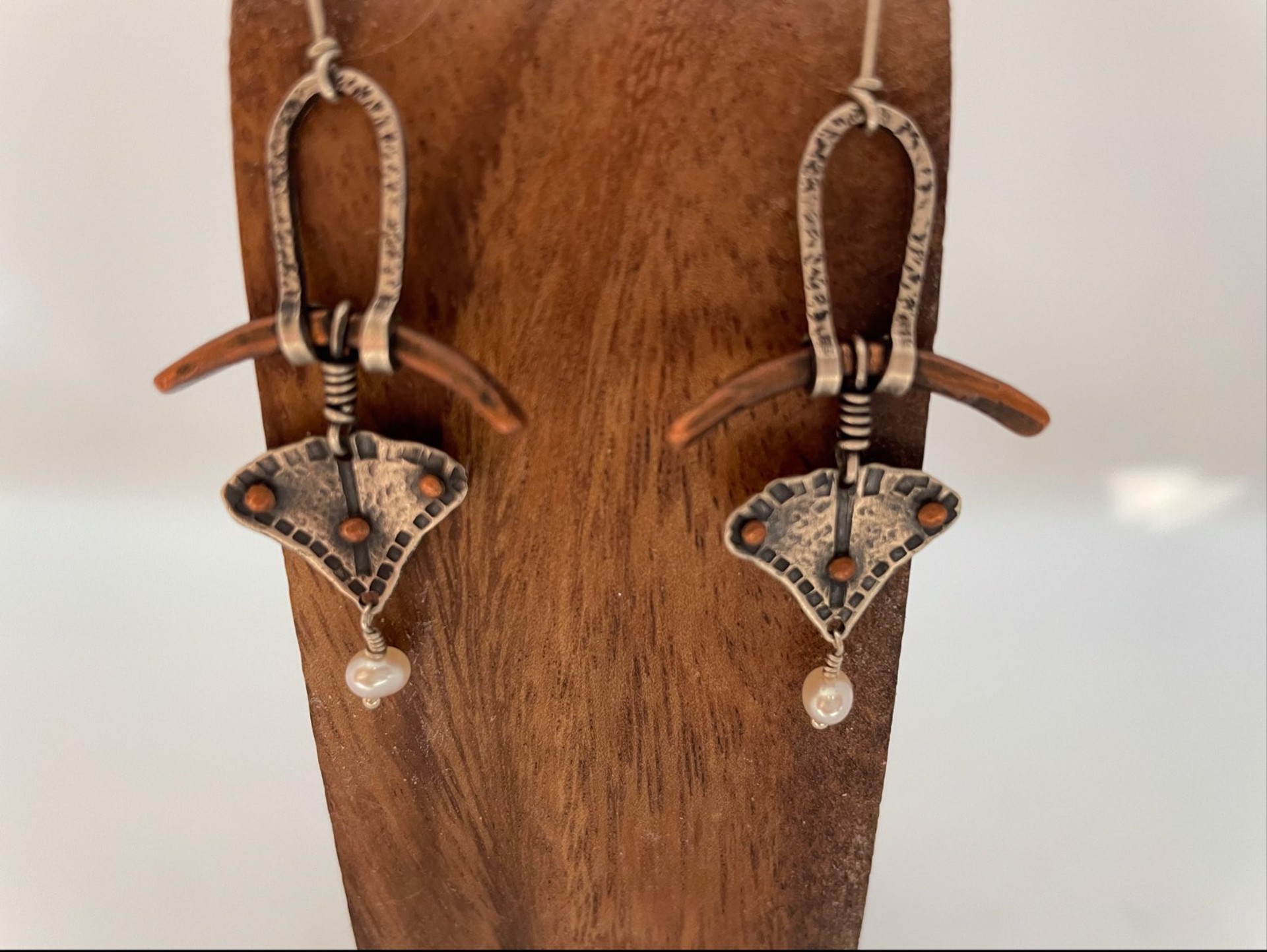 "Martik"   Silver, Copper and Fresh Water Pearl Earrings by Grace Ashford