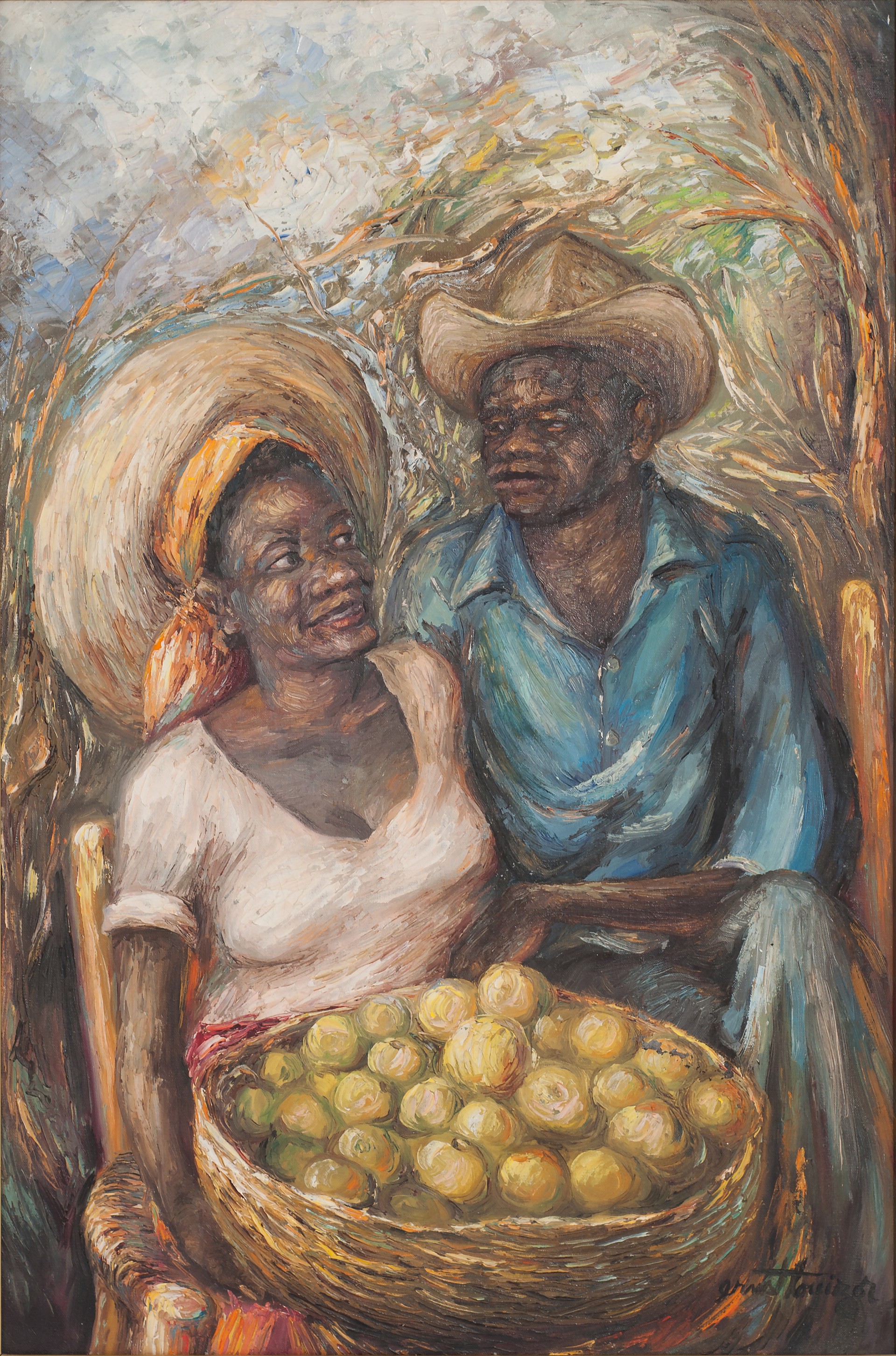 The Couple Merchants #40-3-96GSN by Ernst Louizor (Haitian, 1938-2011)