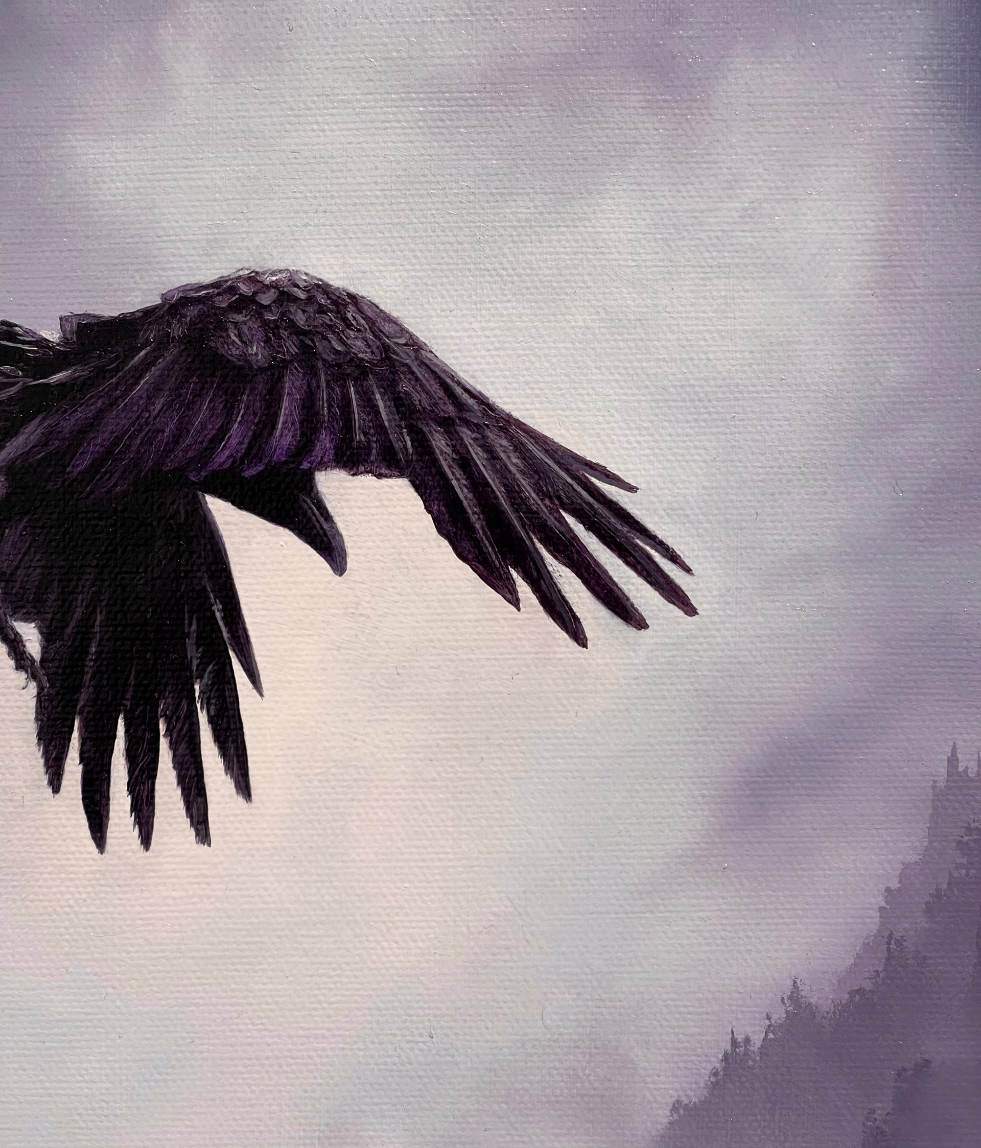 Raven Aloft Over Foggy Barbed Wire by Brian Mashburn