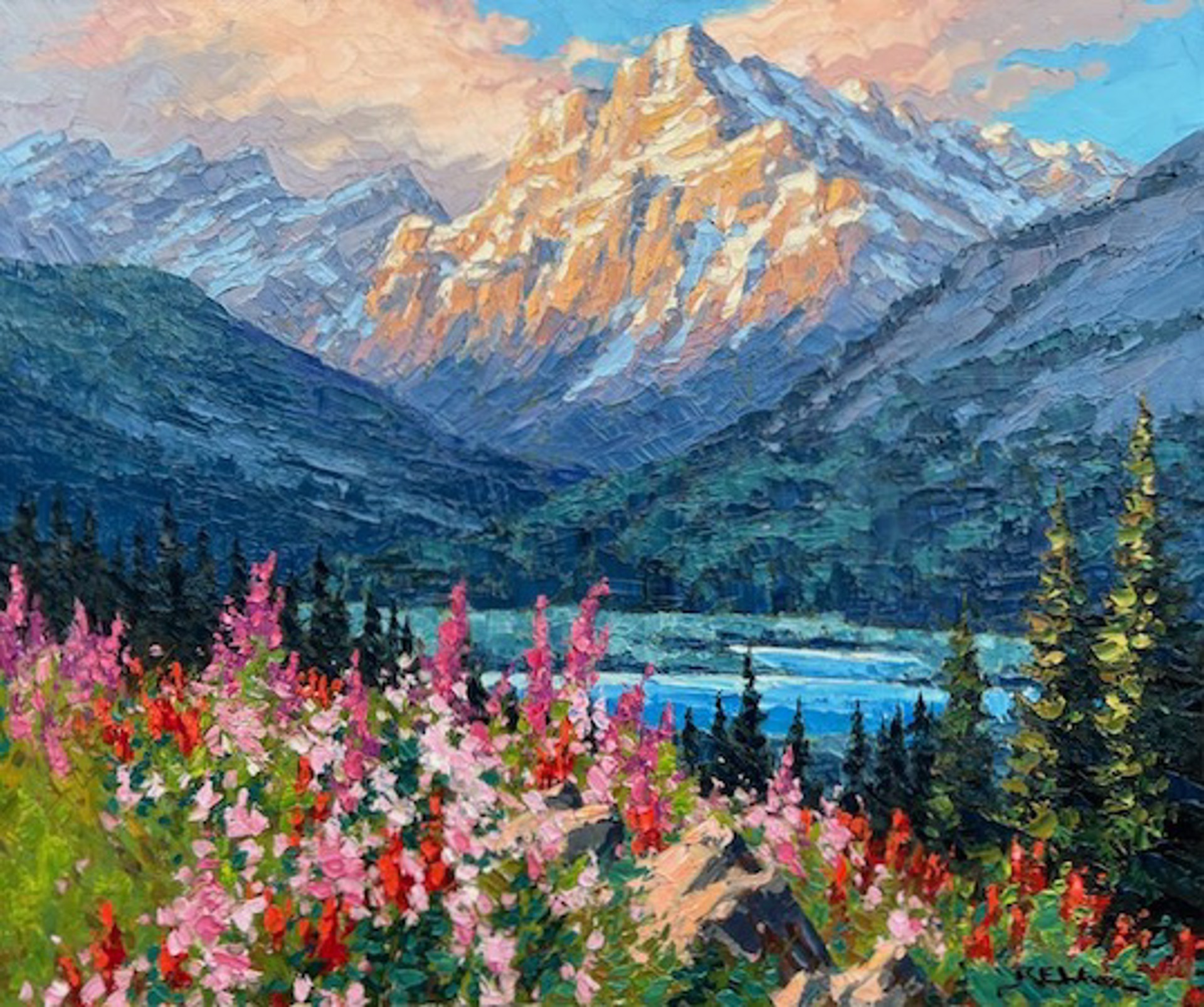 Wildflowers and Mount Kidd by Robert E Wood