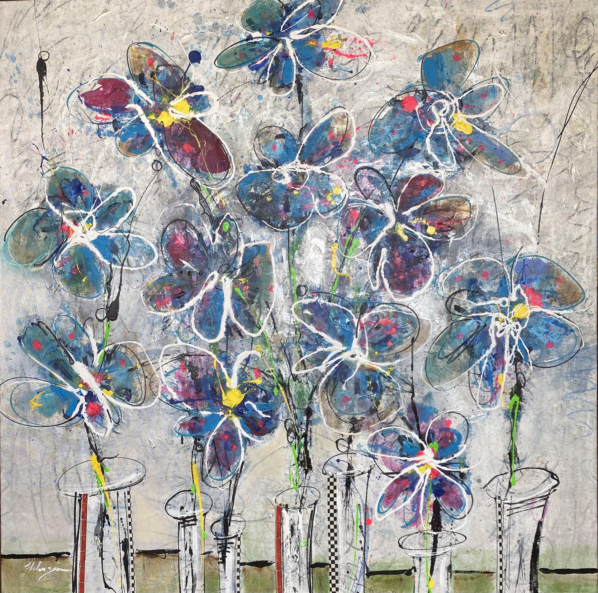 Fleurs Abstracto IV (silver) by Helen Zarin