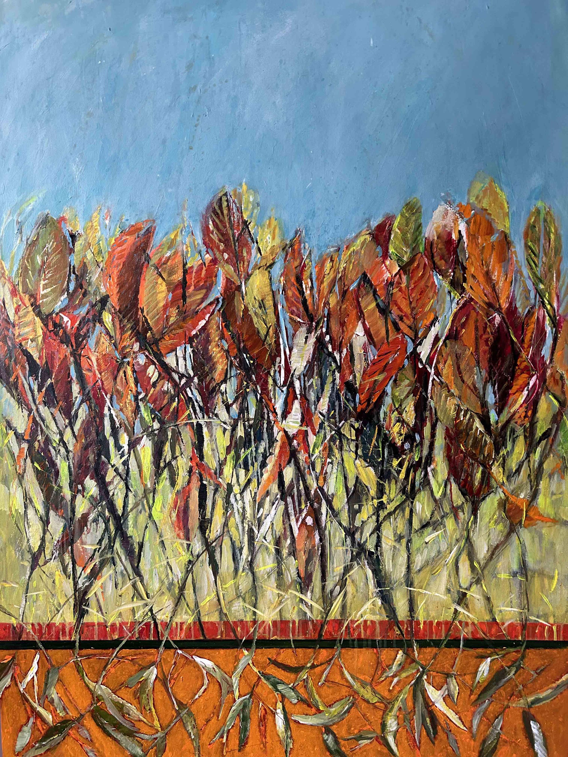 Leaves in Orange Color Field by Marleen De Waele - De Bock