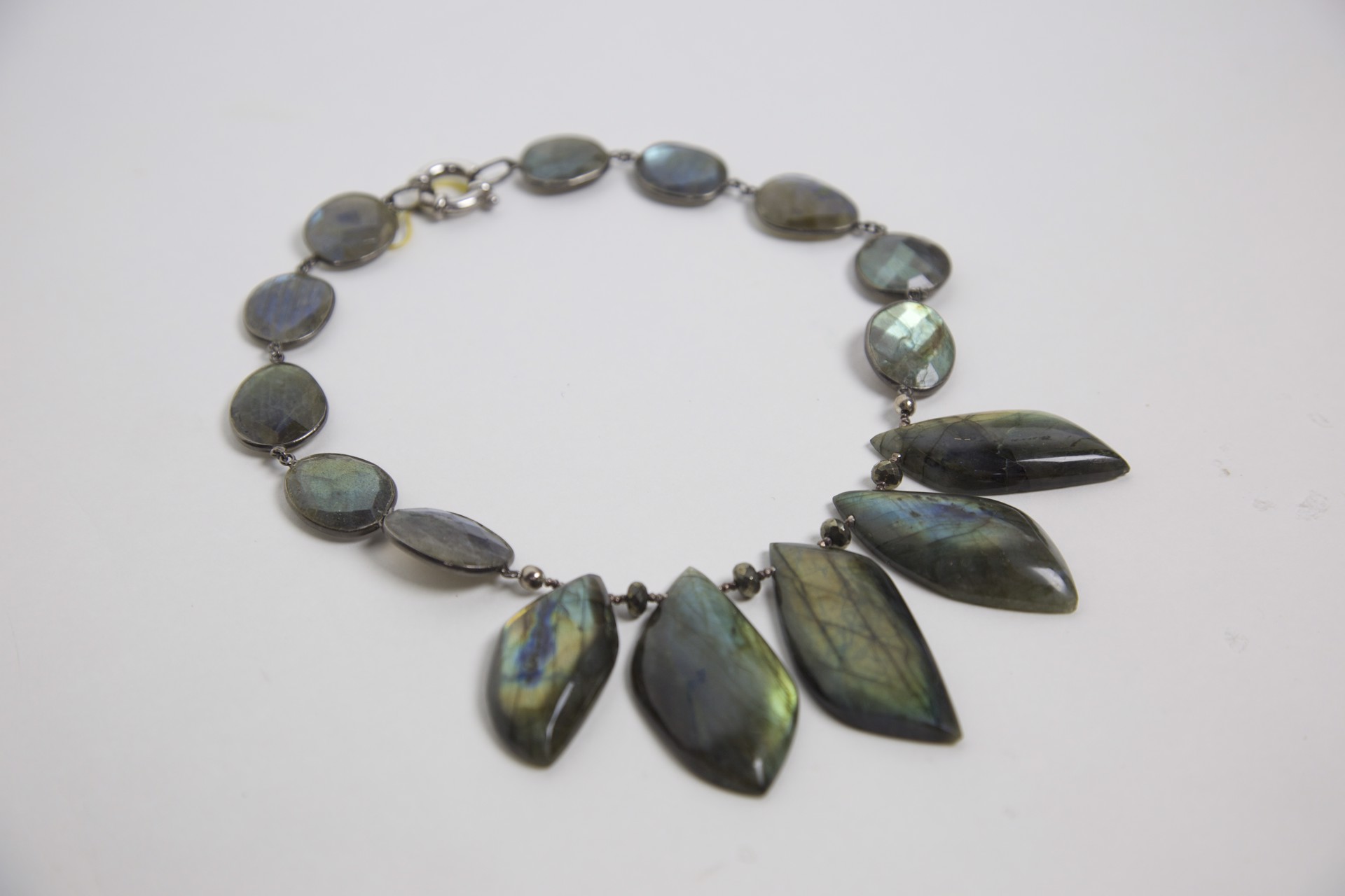 Labradorite and hematite beads on sterling silver choker by Jeri Mitrani