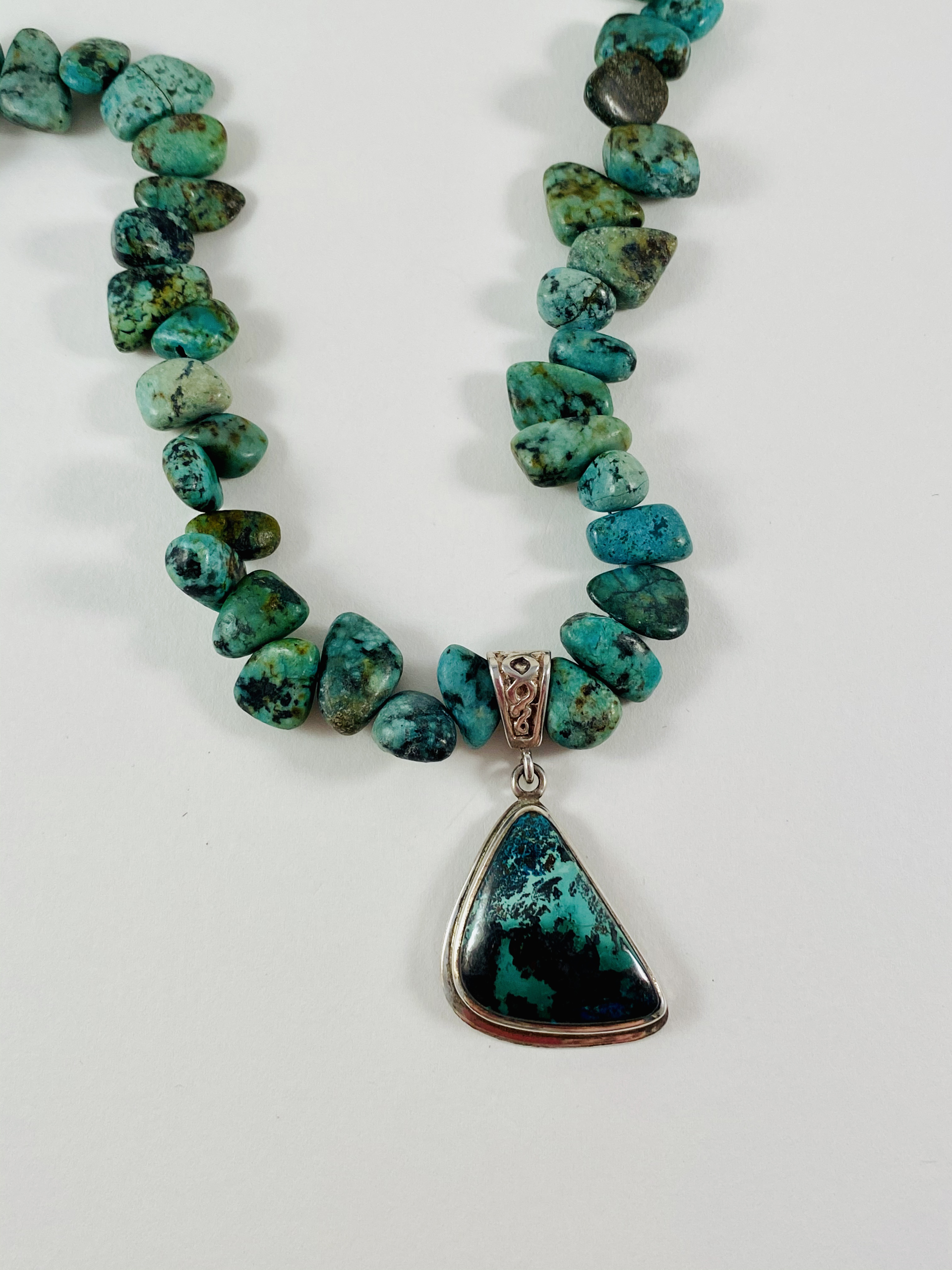 NT20 Green Chunky Turquoise Necklace, Sterling Pendant by Nance Trueworthy