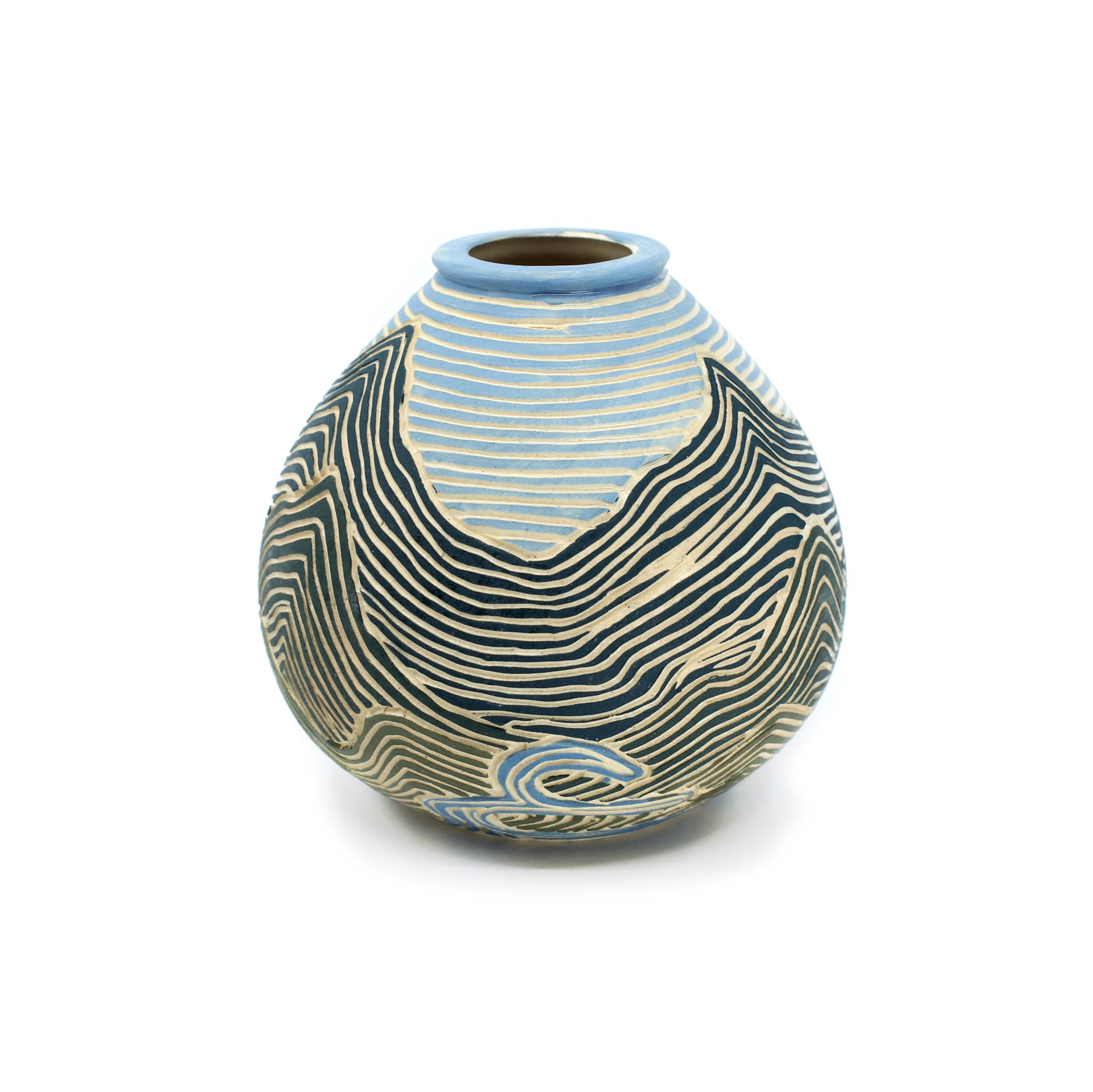 Blue, Black, & Green Carved Vase by Heather Bradley
