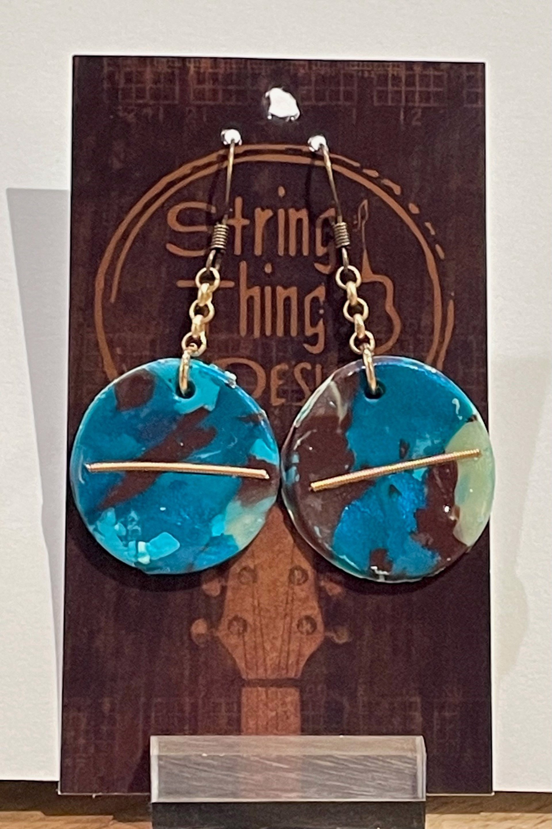 Blue Round Guitar String Earrings by String Thing Designs