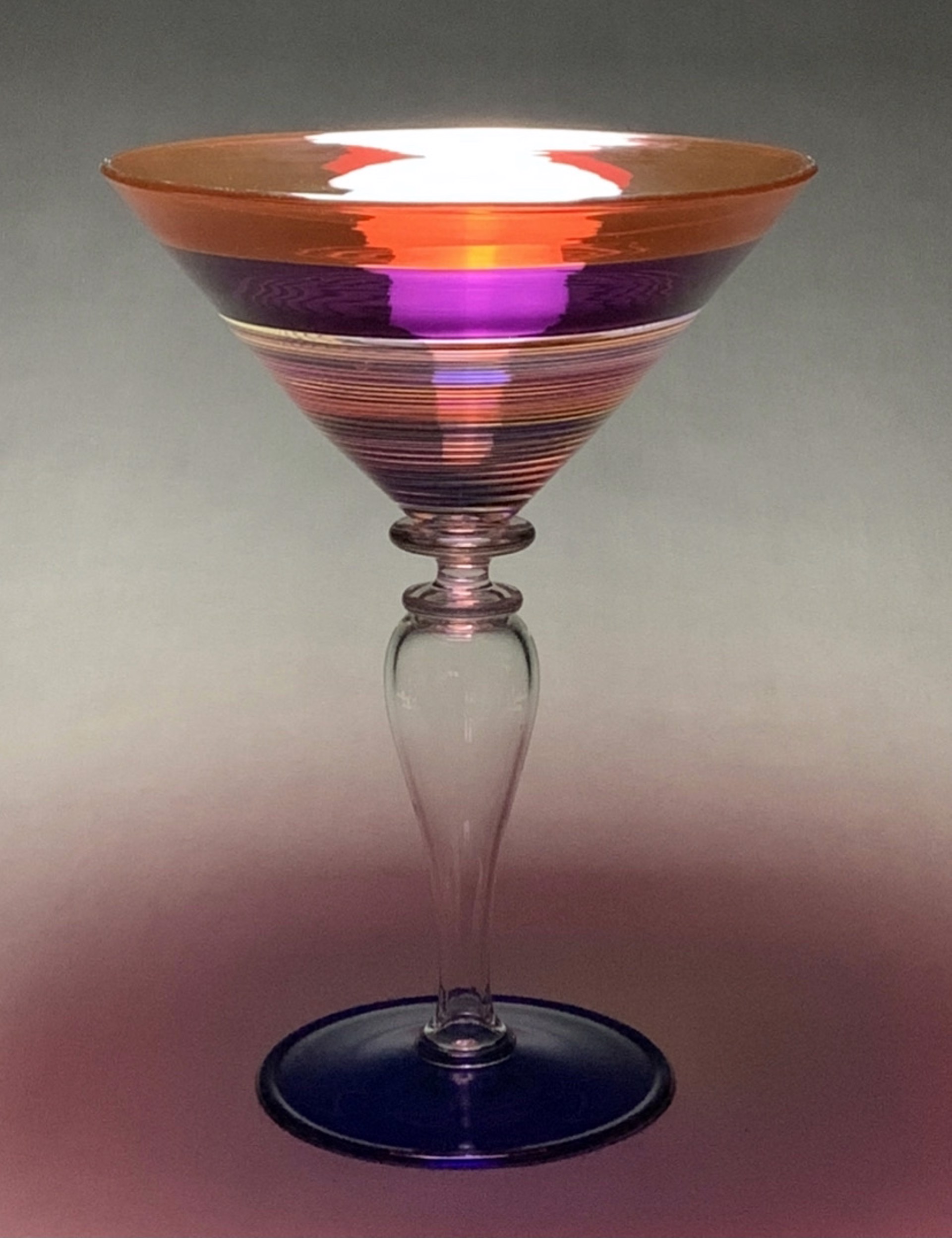 Stephen Powell / John Miller collaborative goblet. Pink w/ blue foot by JOHN MILLER