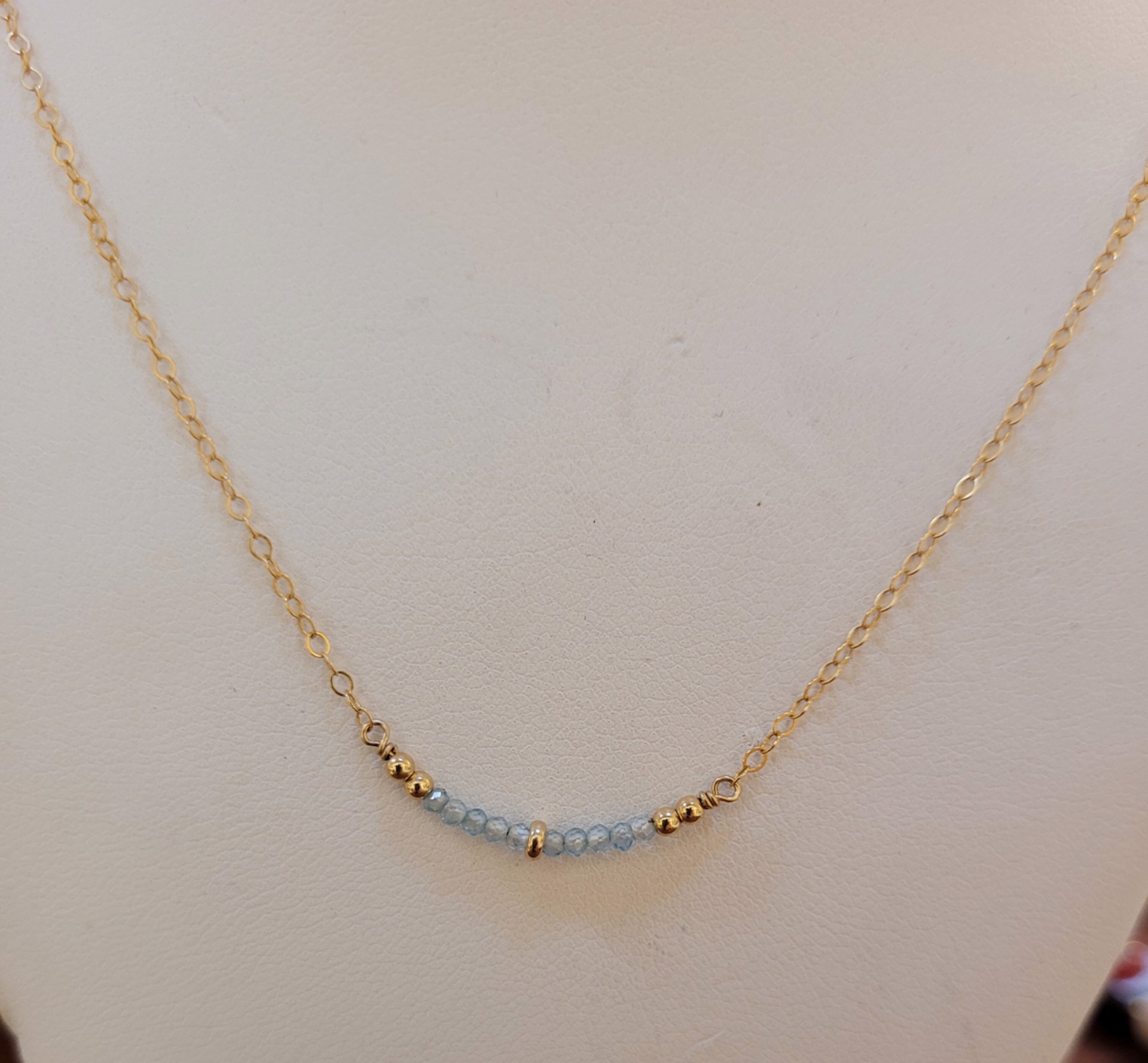 Necklace - Blue Zircon Crescent 14K Gold Filled by Julia Balestracci