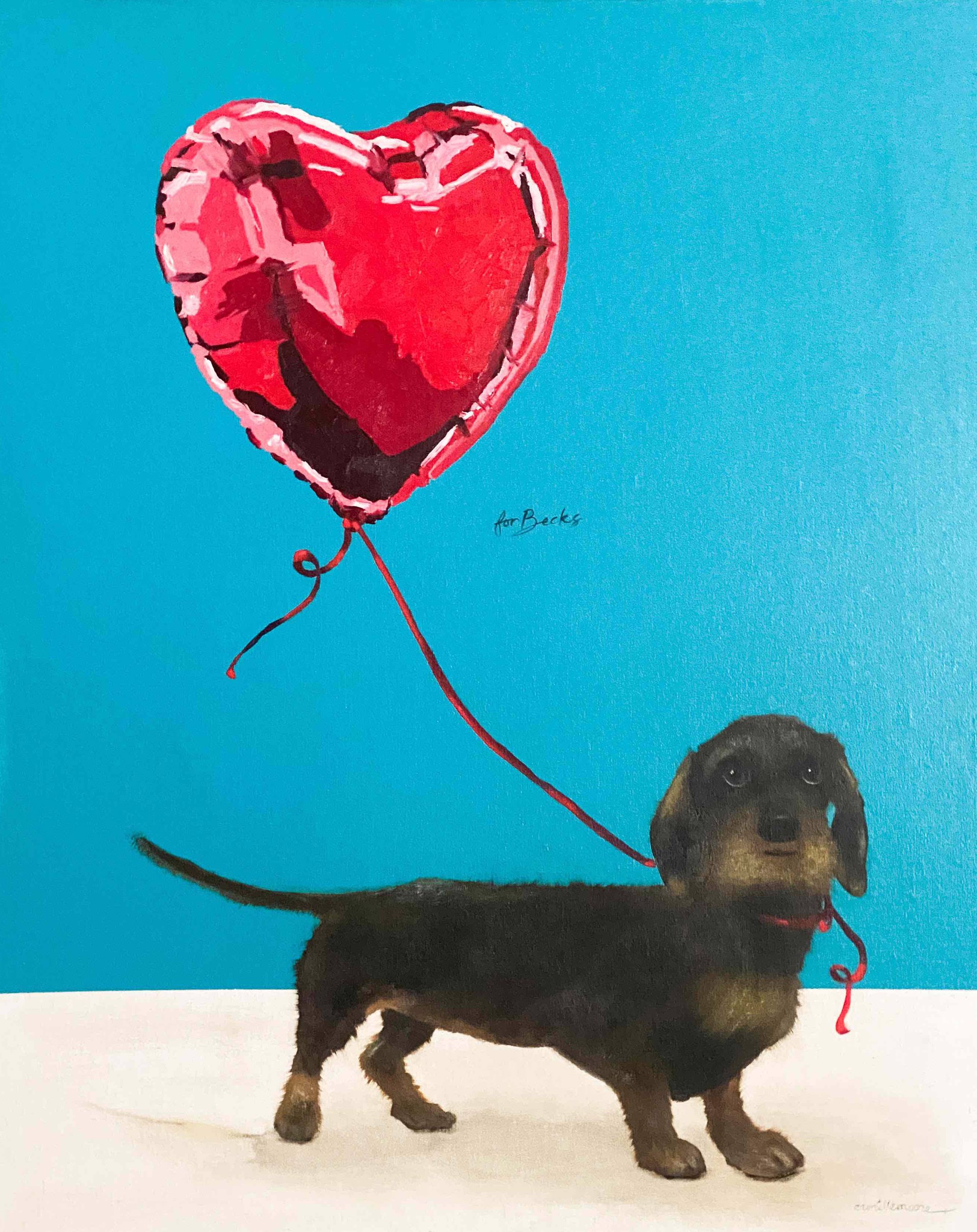 Wiry Dachshund Red Balloon by Camille Moore