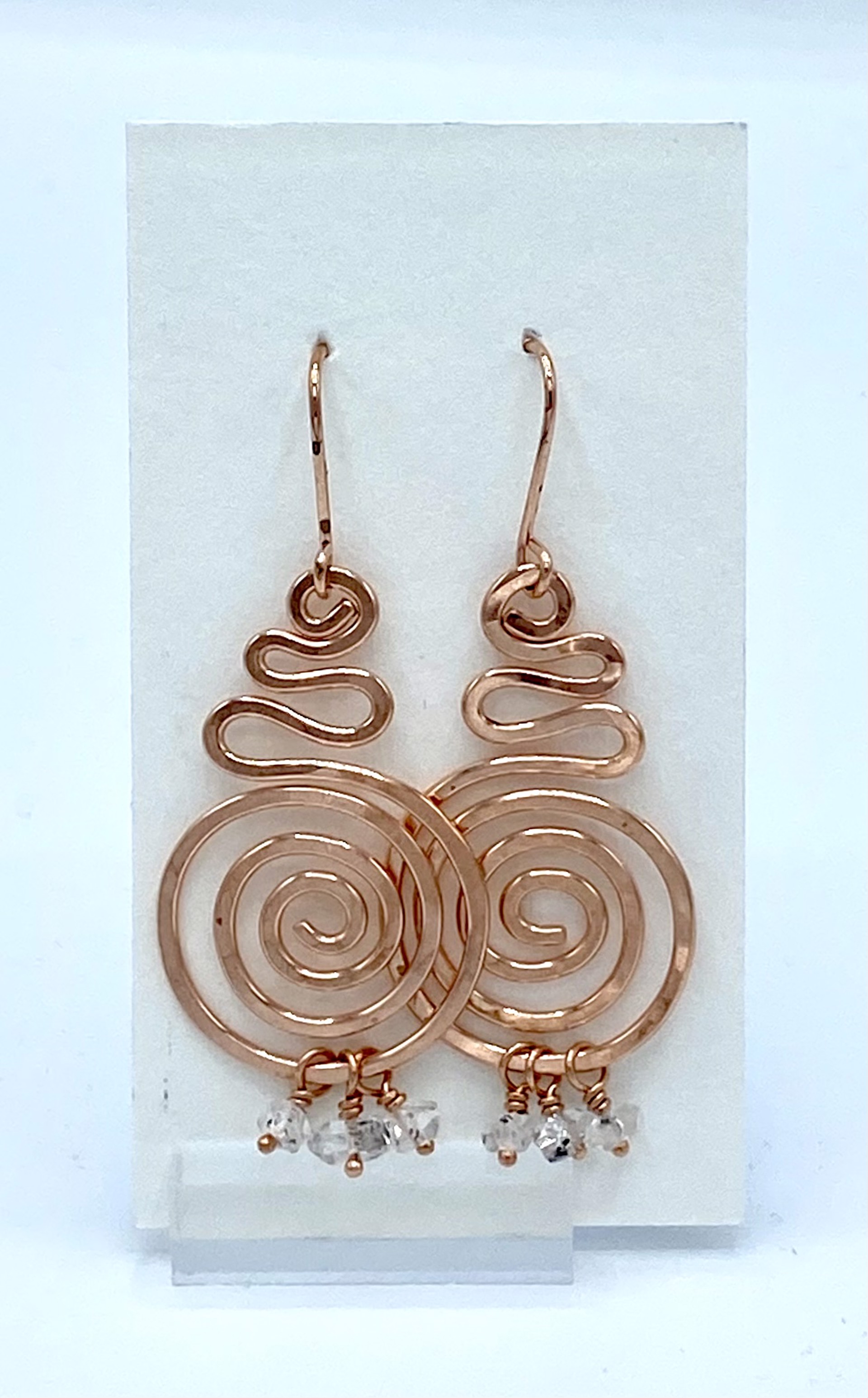 XL Copper Spiral with Herkimer Diamonds Earrings by Emelie Hebert
