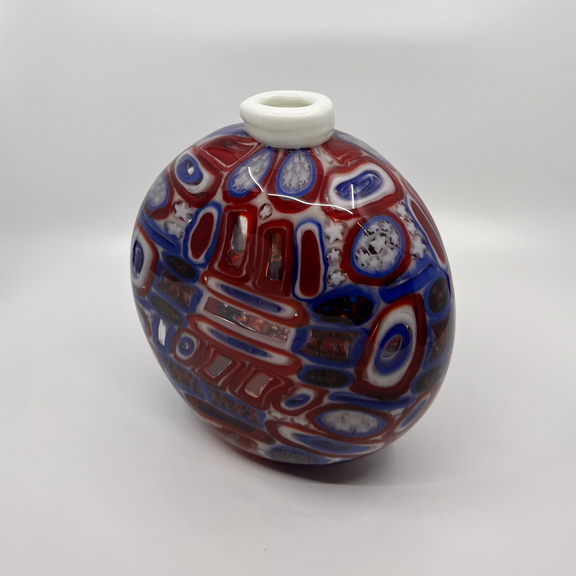 Red, White and Blue Vase with white lip by John Glass