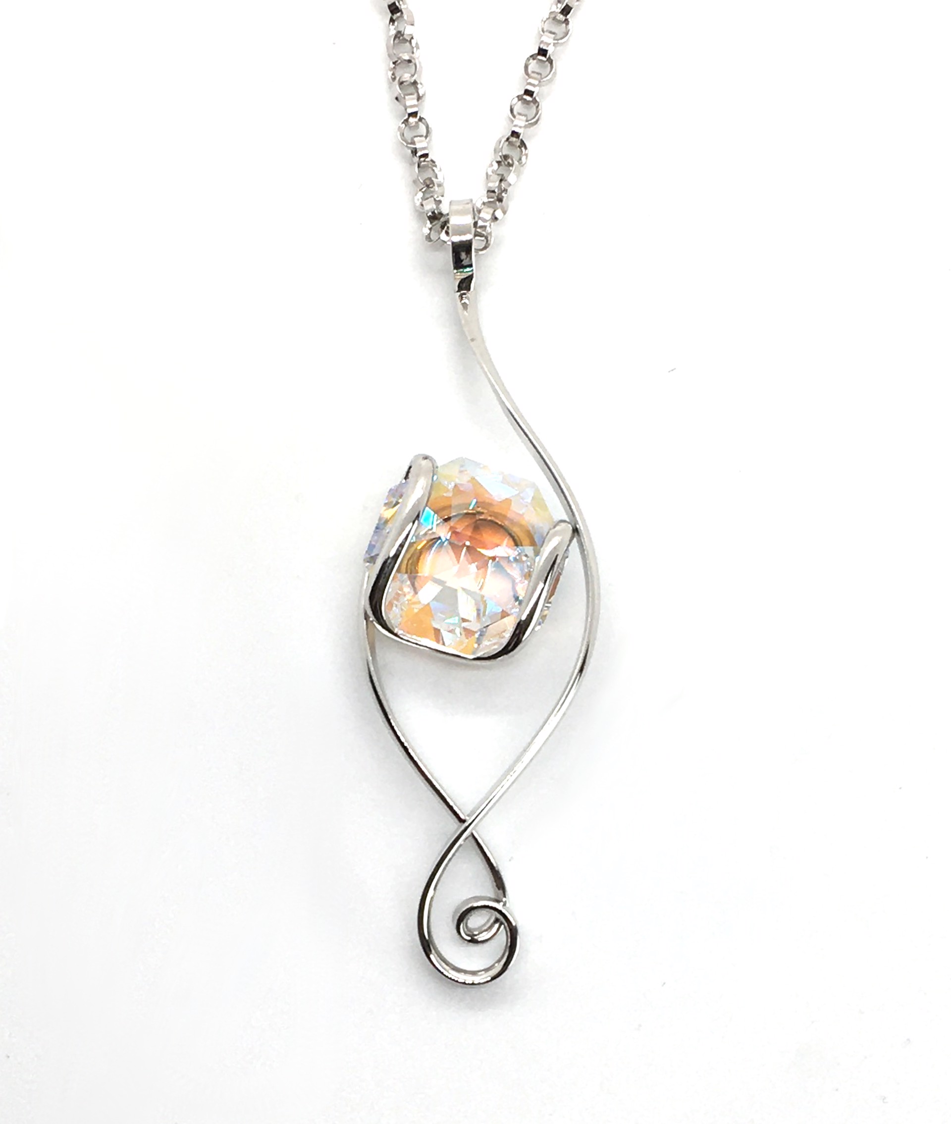 Pendant ~  Clear Austrian Swarovski Crystal ~ Mixed Metals Triple Coated with Rhodium ~ Handmade Setting ~ Chain Available Separately by Monique Touber