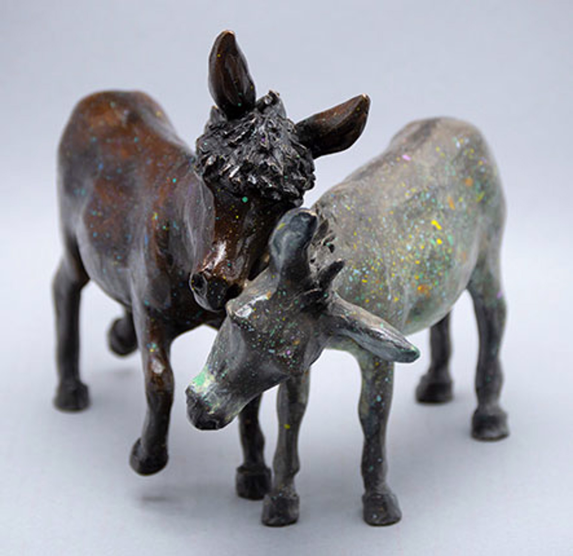 Burro Besties - limited edition bronze with unique color patina by Barbara Meikle