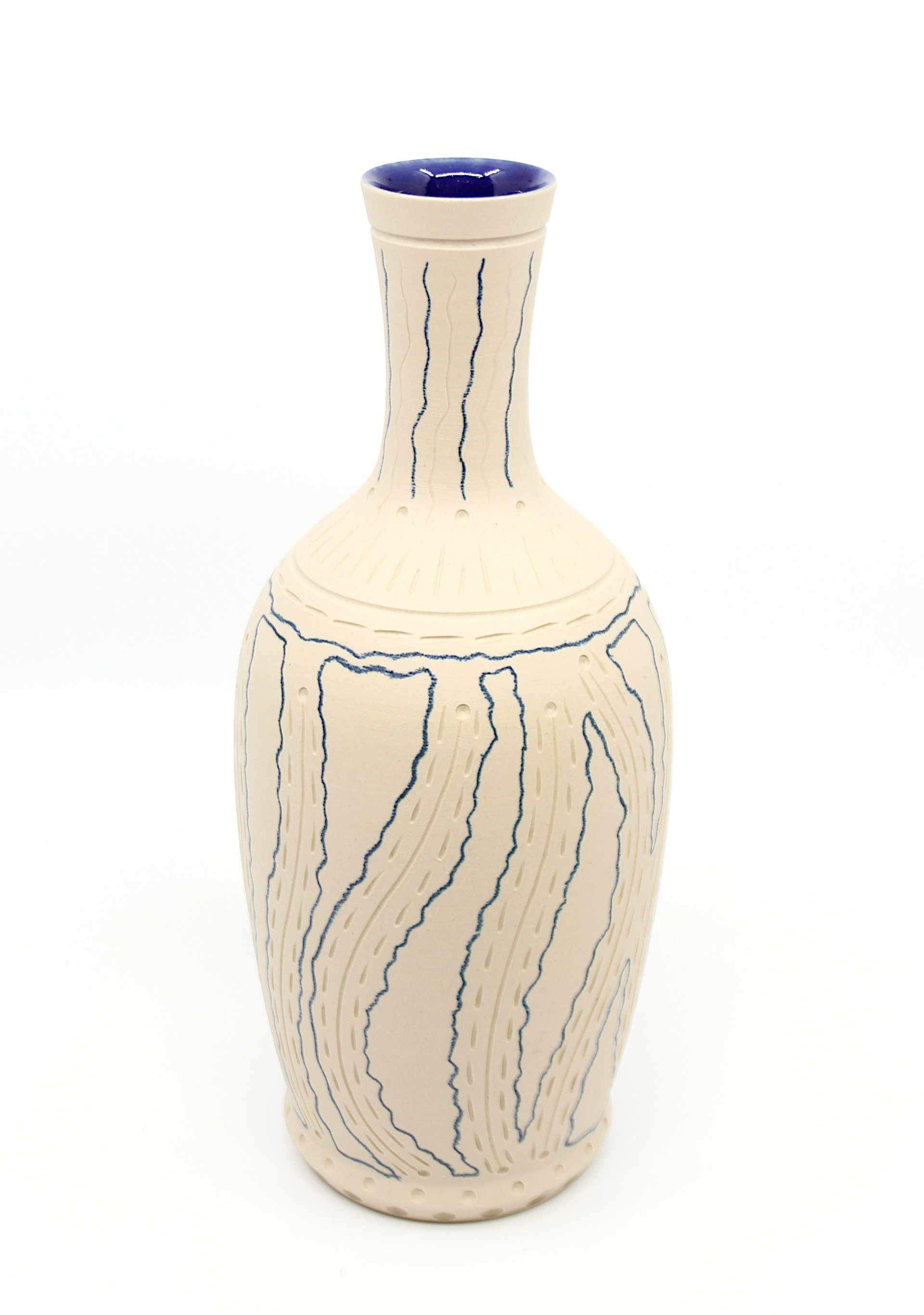 Tall White/Blue Vase by Chris Casey