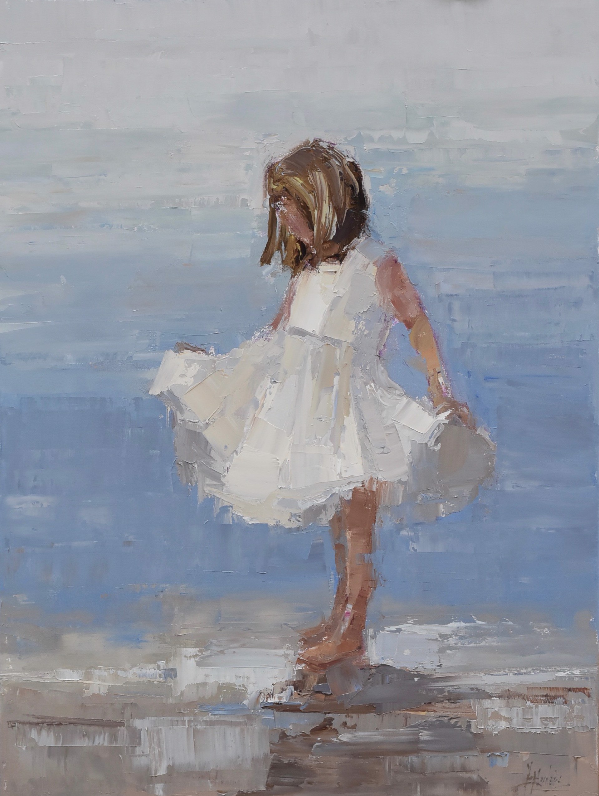 Girl and Blue Water by Barbara Flowers