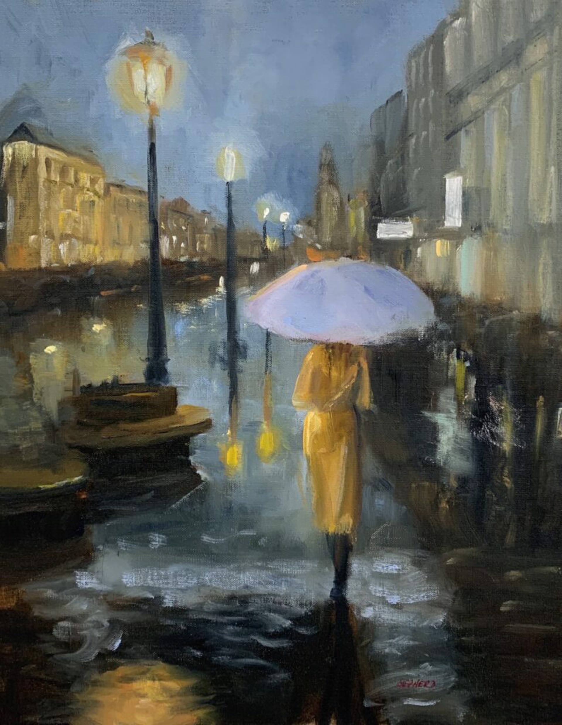 Yellow Lady in the Rain by Liz Shepherd
