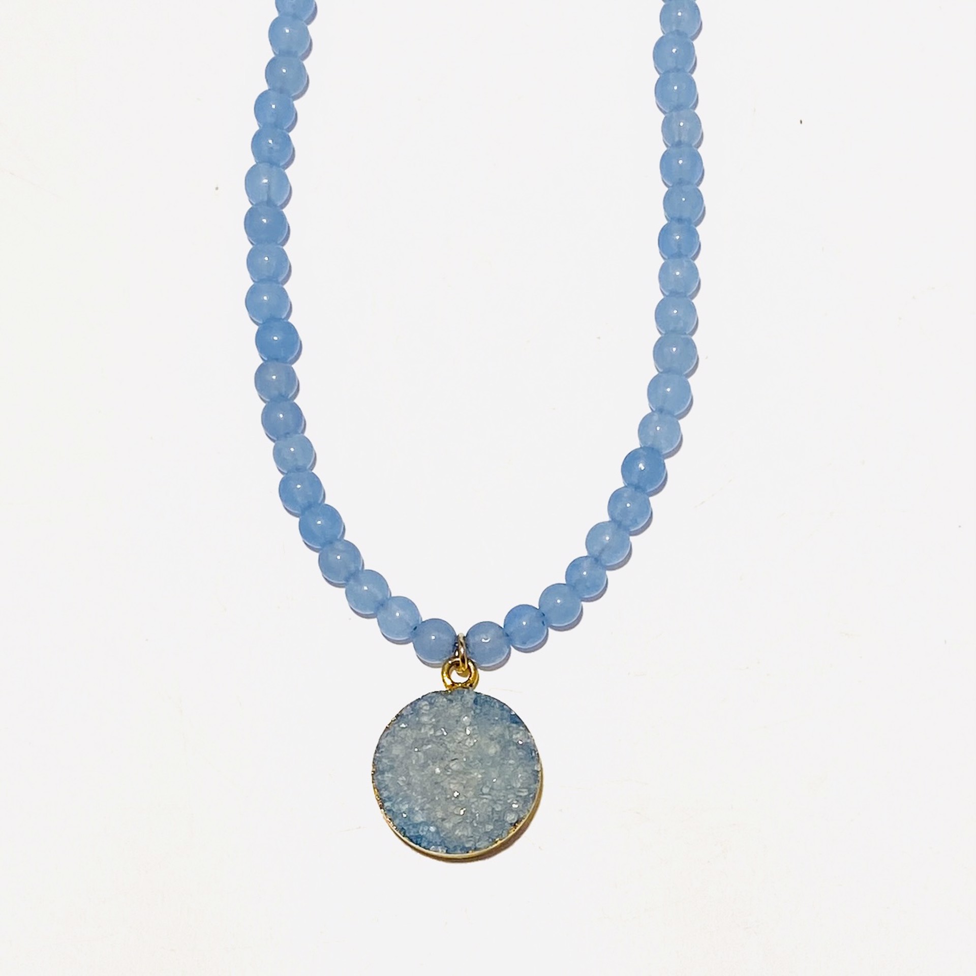 NT23-20 Sky Blue Jade Pale Round Blue Druzy Necklace by Nance Trueworthy