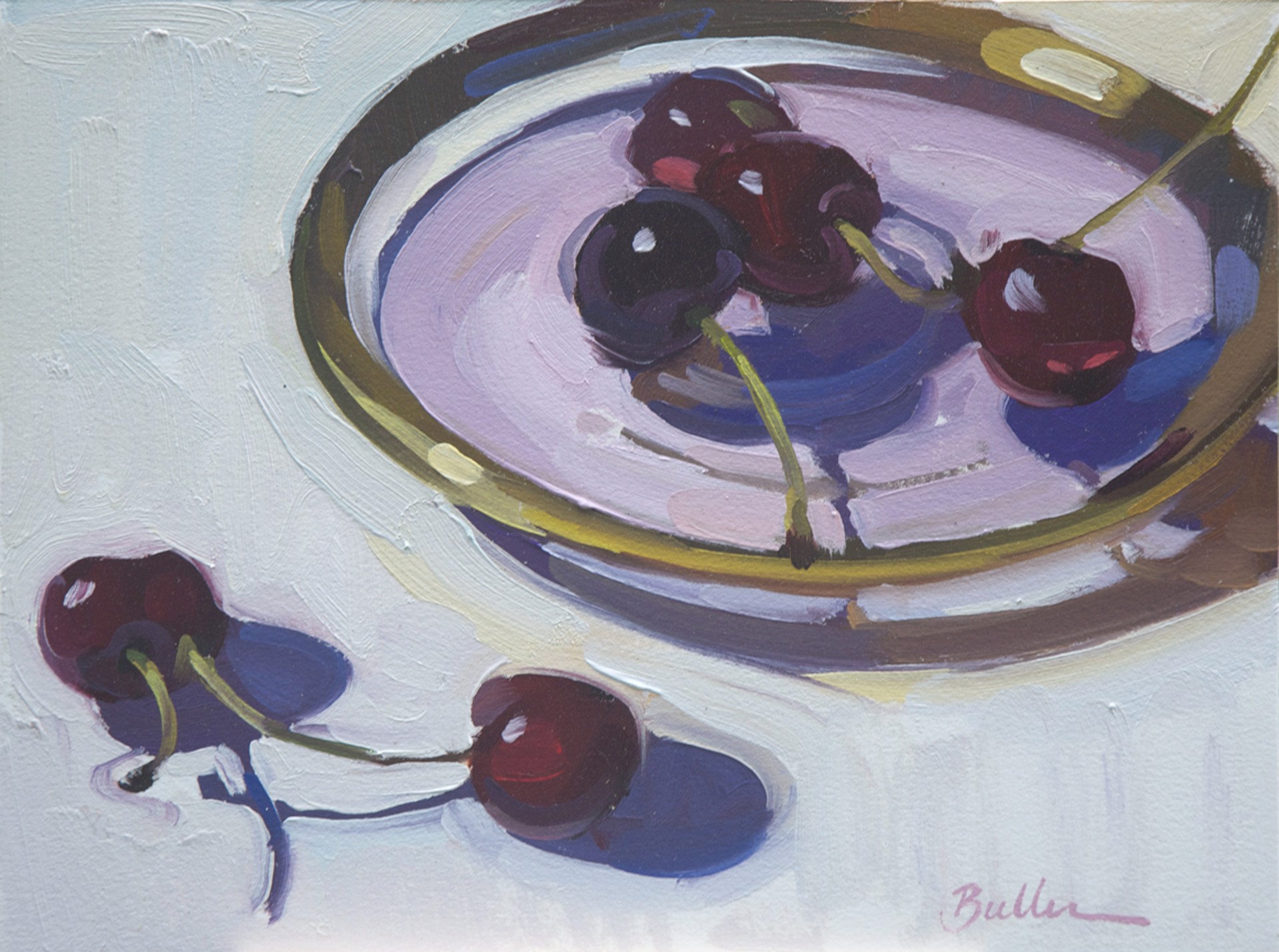 Cherries on a Glass Dish by Samantha Buller