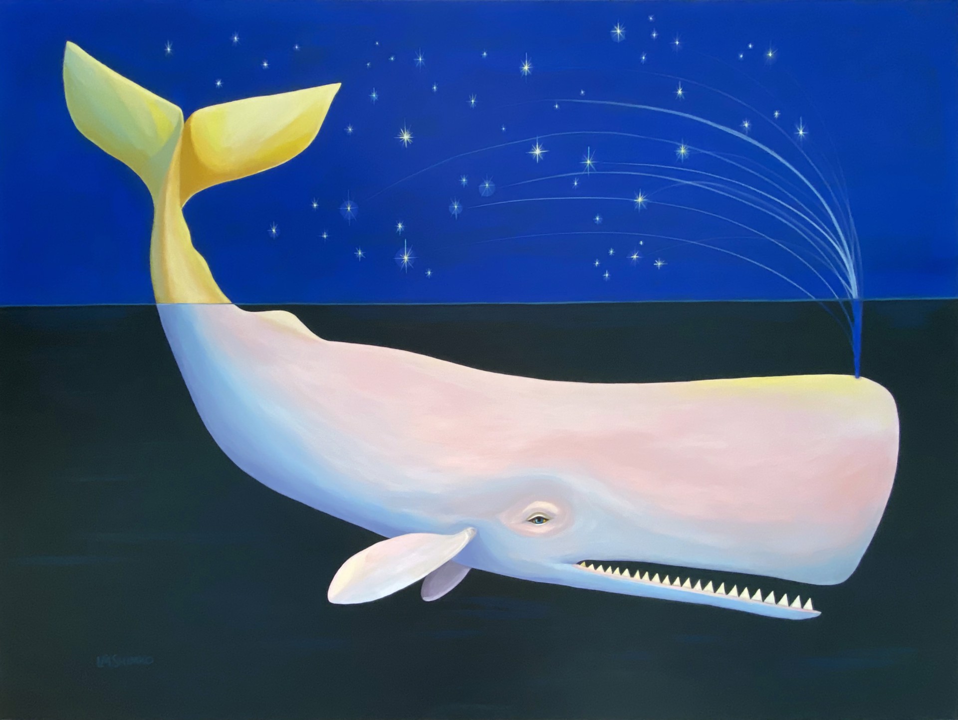Origin of Stars Gold Tail Whale by Lisa Shimko