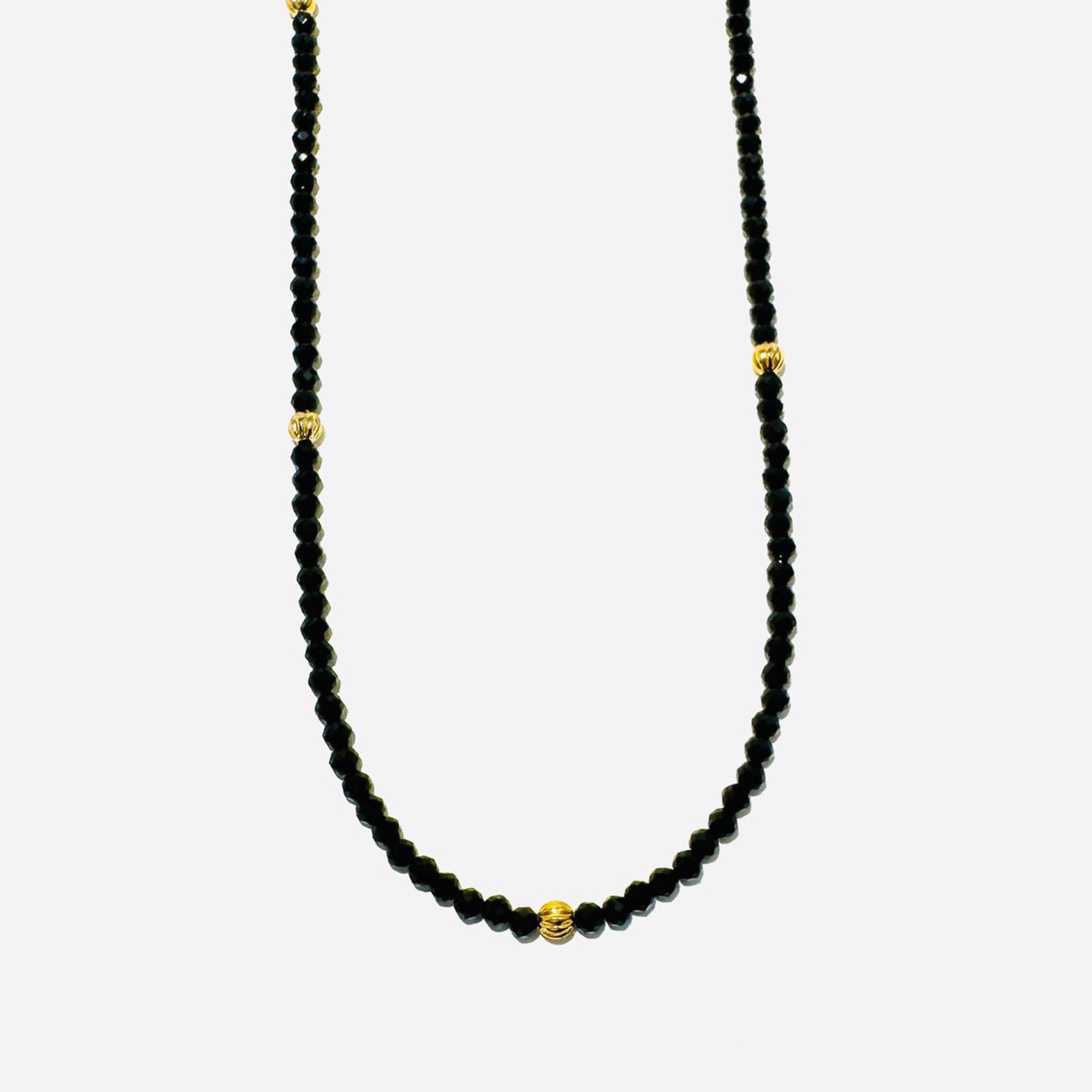 Tiny Black Spinel, GF Bead Accent Necklace NT23-115 by Nance Trueworthy