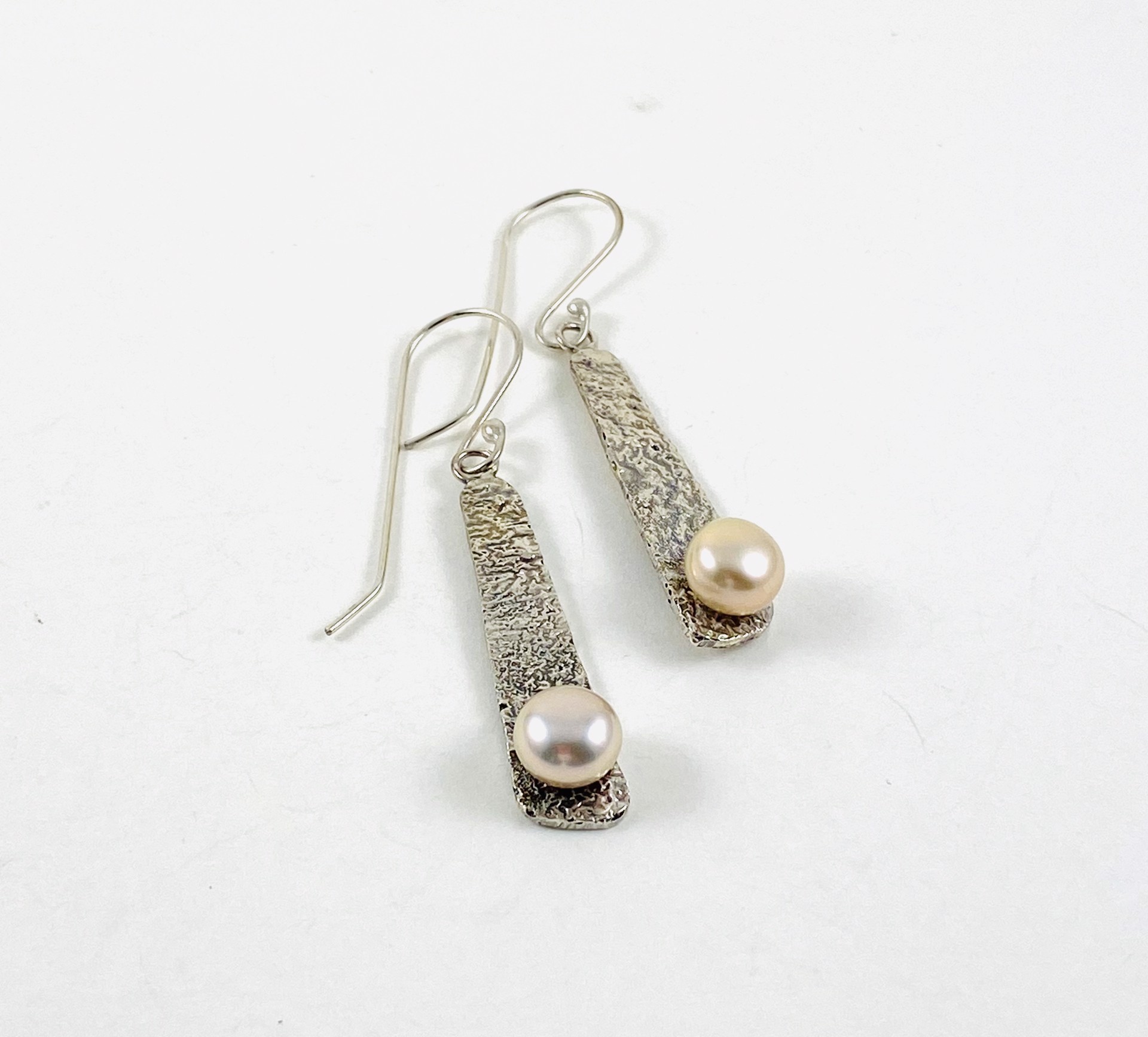 Reticulated Silver, Fresh Water Pearl Earrings #238 by Anne Bivens
