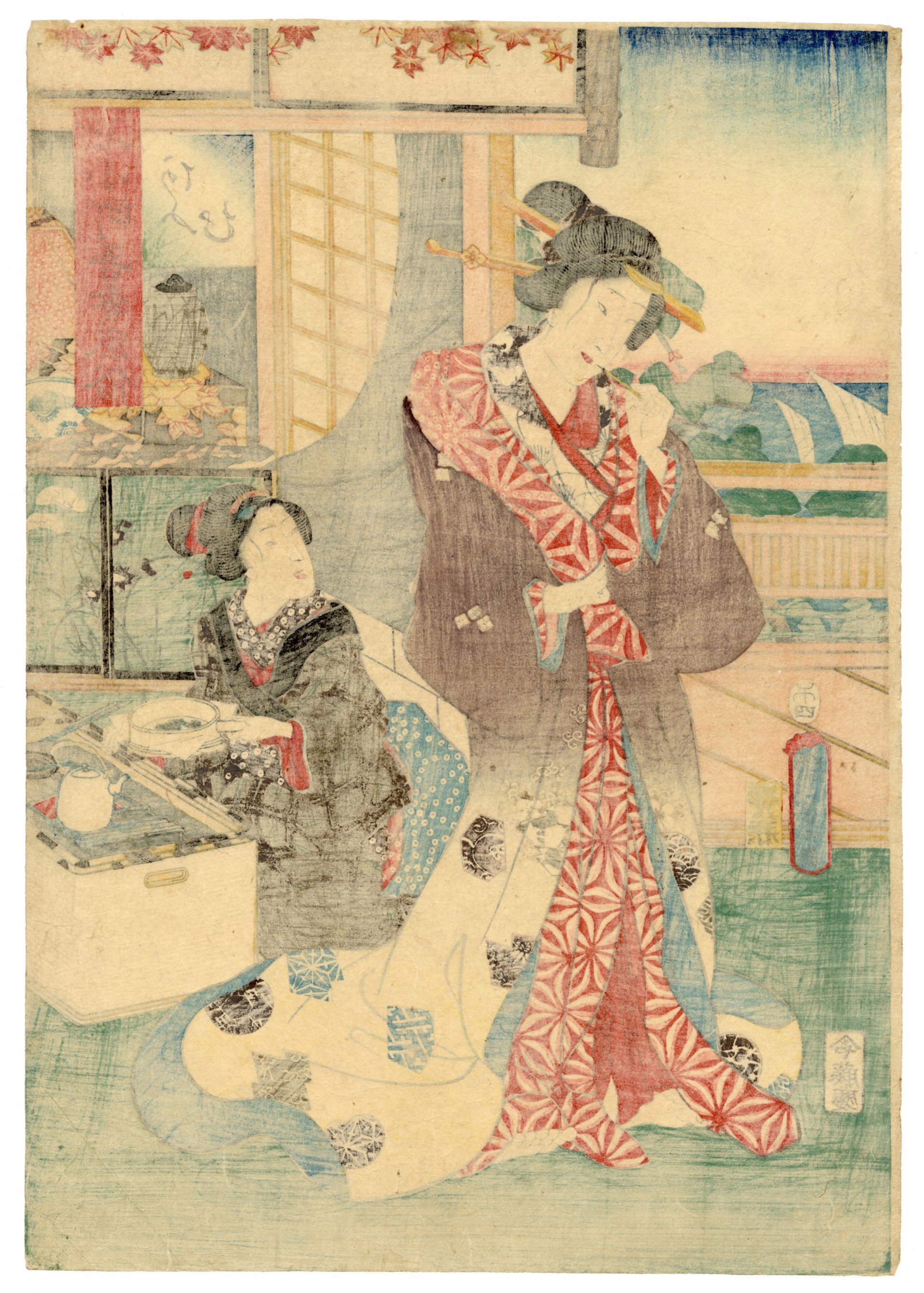 Parrot Komachi (Omu) by Kunisada II