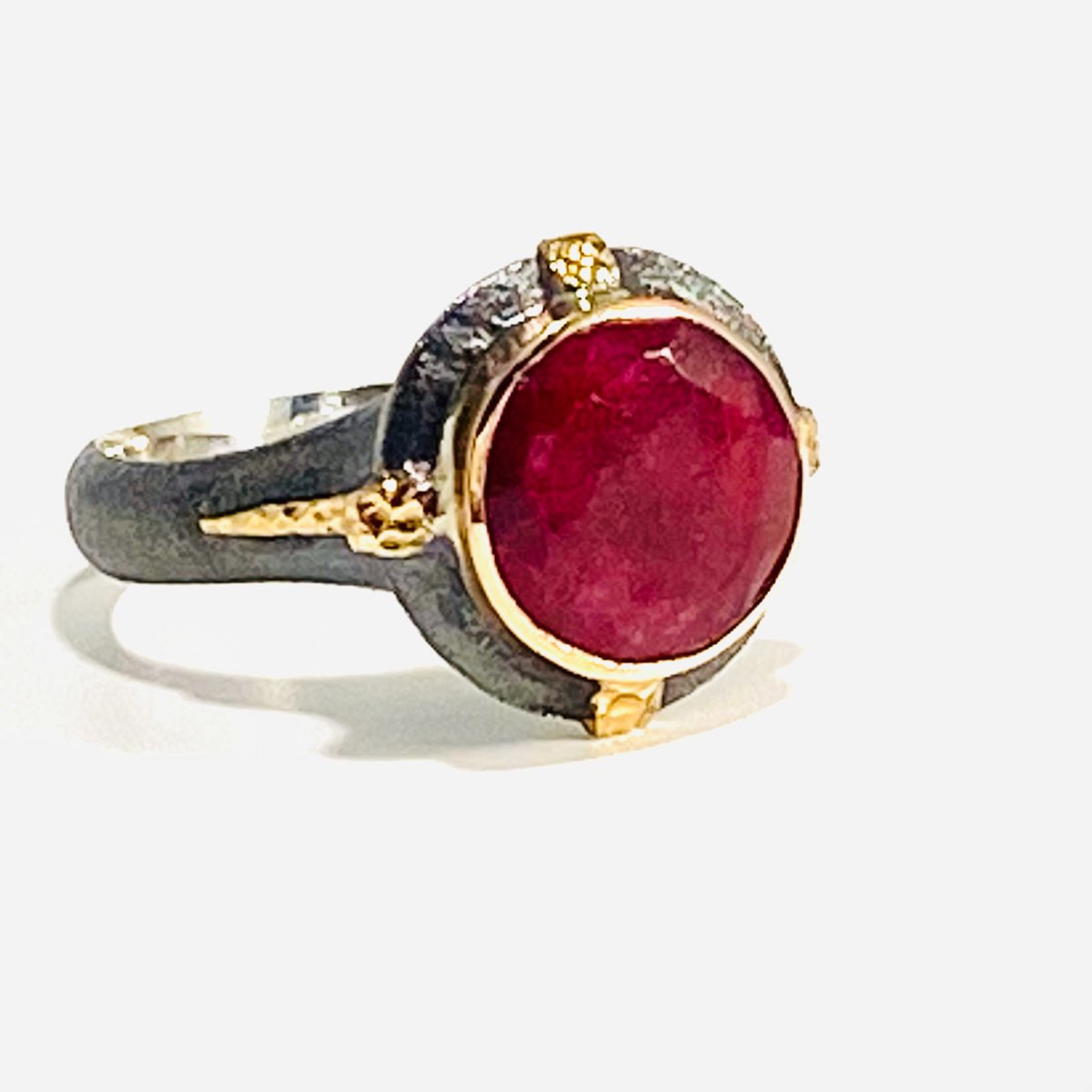 Bora22-21 Ring sz10.25 Faceted Round Indian Ruby by Bora