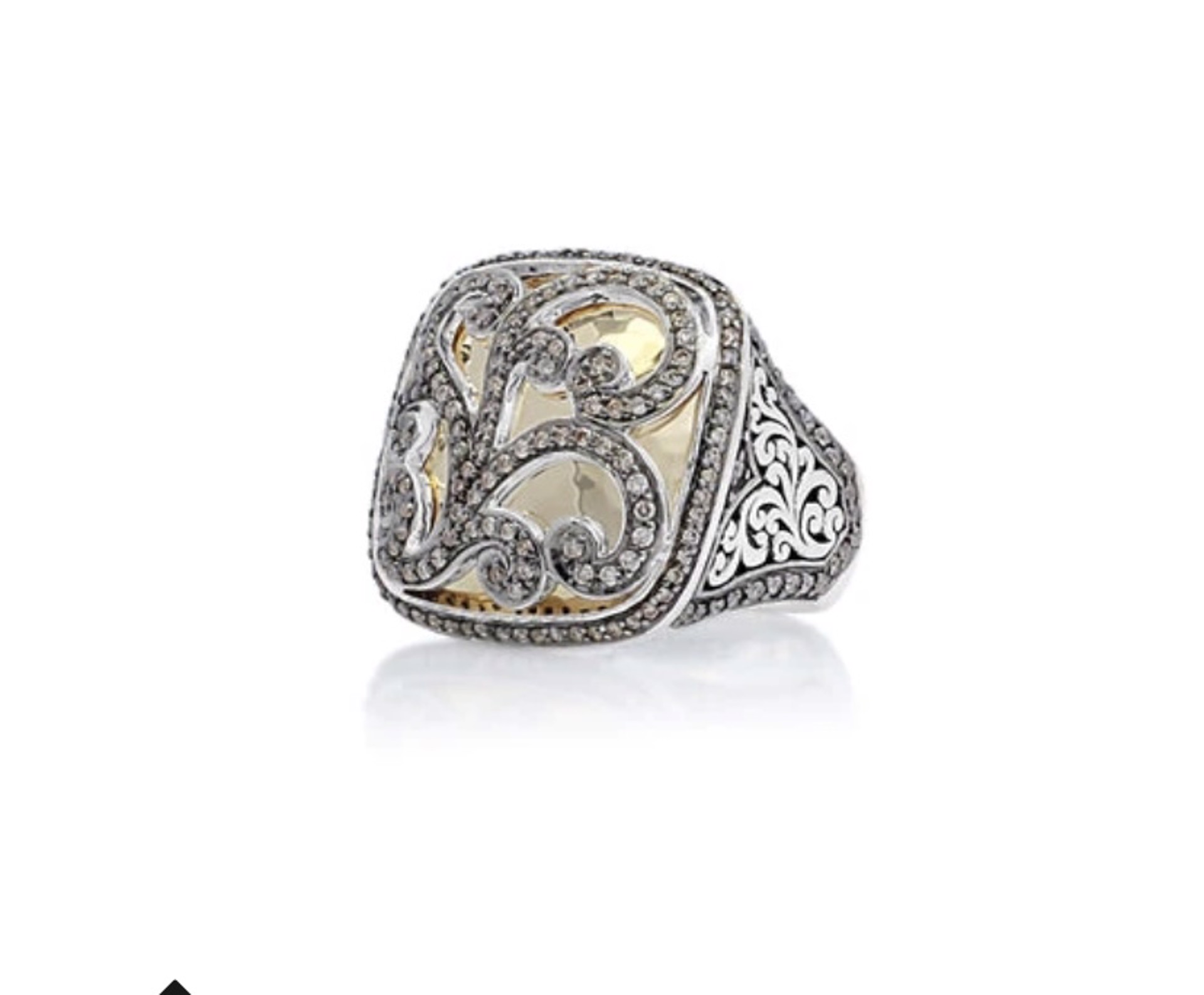 1005 Square Brown Diamond & 18K Gold Scroll Ring by Lois Hill