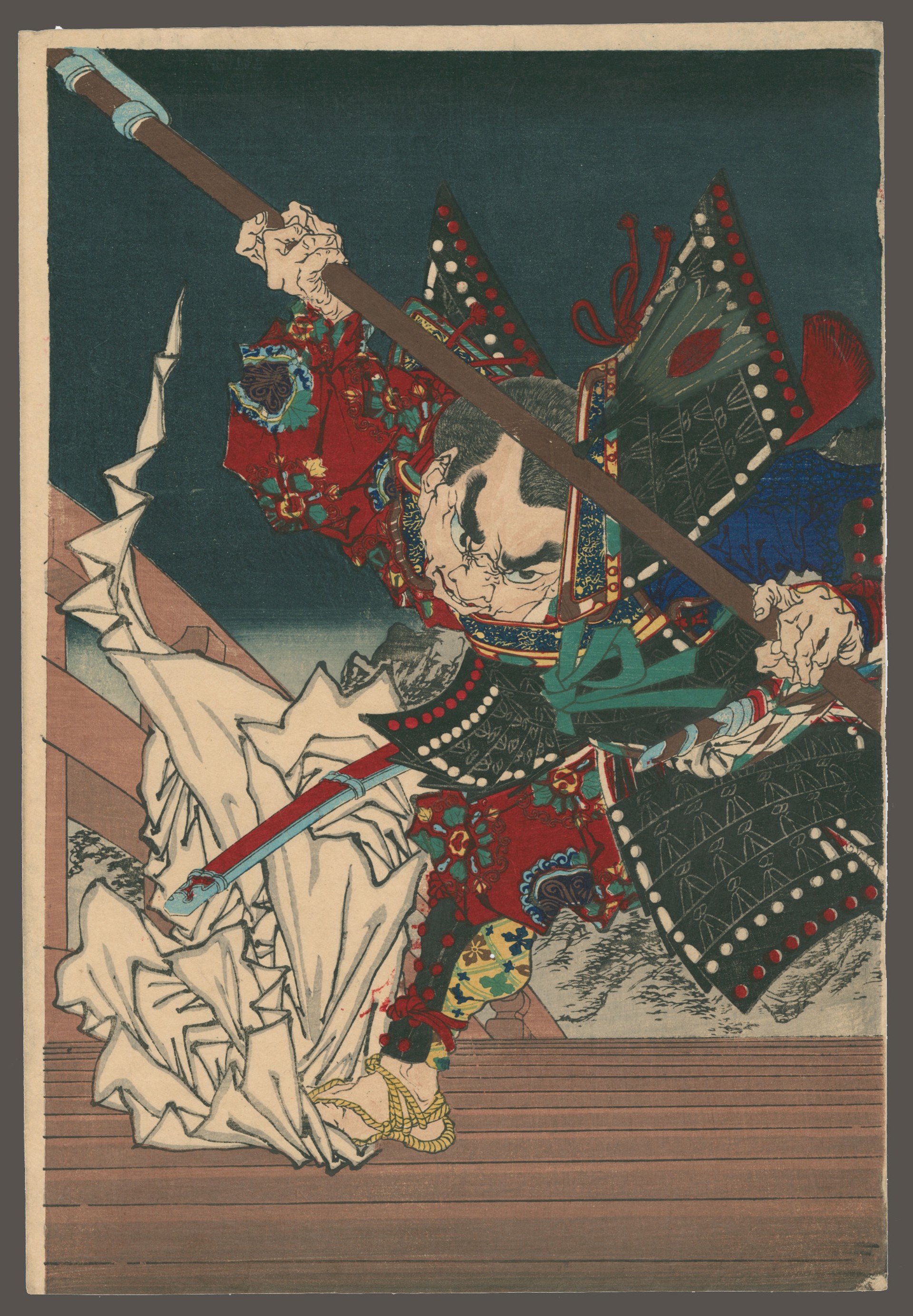 Benkei and Ushiwakamaru (Yoshitsune) Dueling on Gojo Bridge An Episode from the Chronicles of Yoshitsune by Yoshitoshi