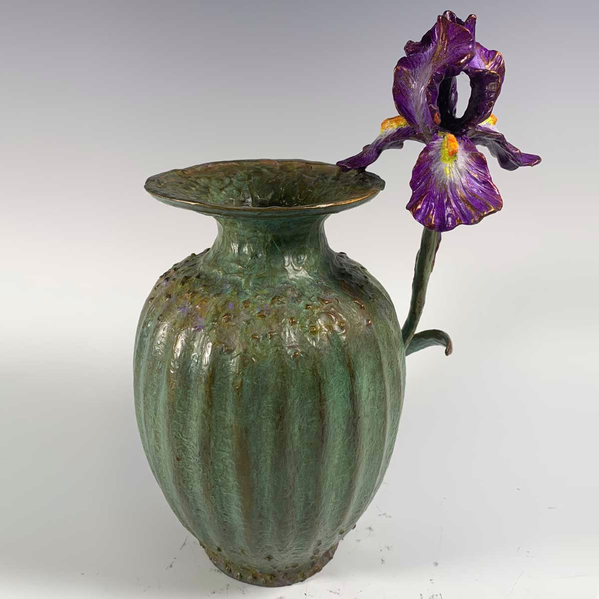Green Poppy Seed Vase with Purple Iris by Sharles